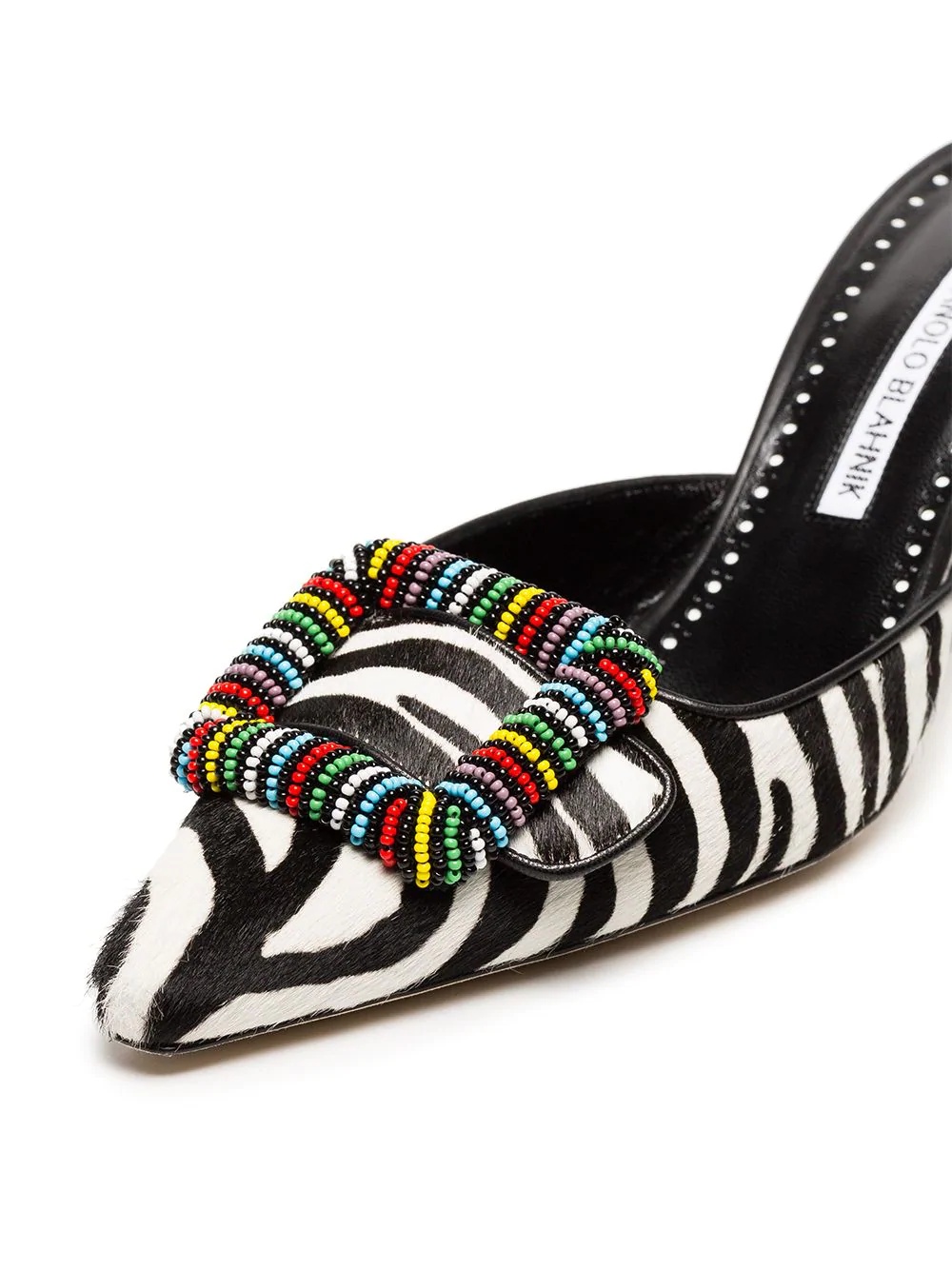 black and white Mafrisa 70 zebra ponyskin mules - 5