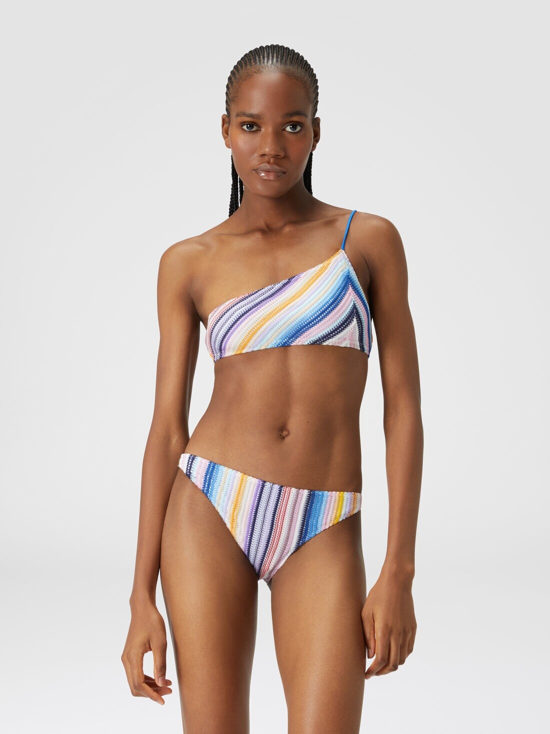 Striped one-shoulder crochet bikini - 2