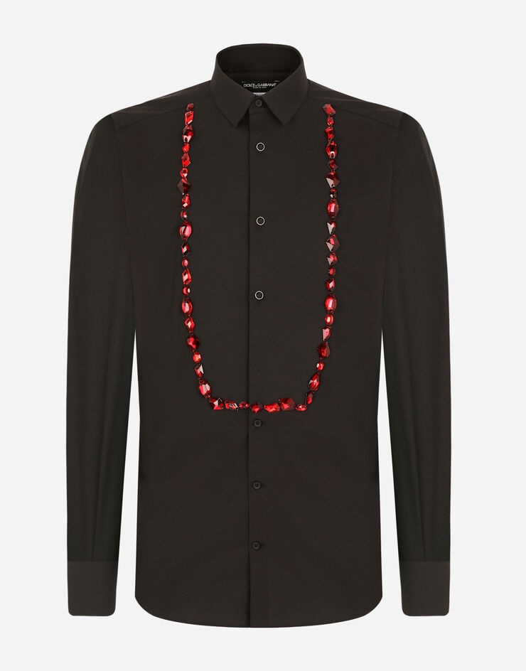 Cotton Gold-fit tuxedo shirt with rhinestone embellishment - 1