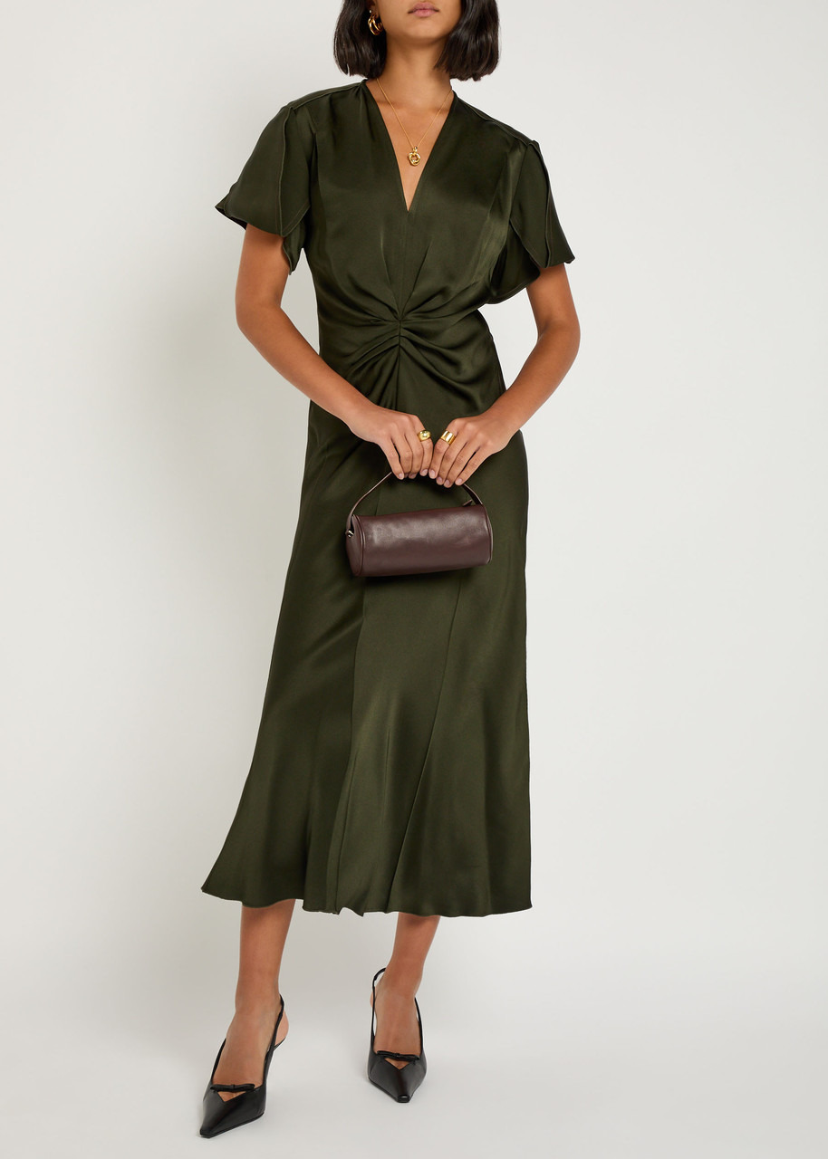 Victoria Beckham Bella Gathered Satin Midi Dress - 4