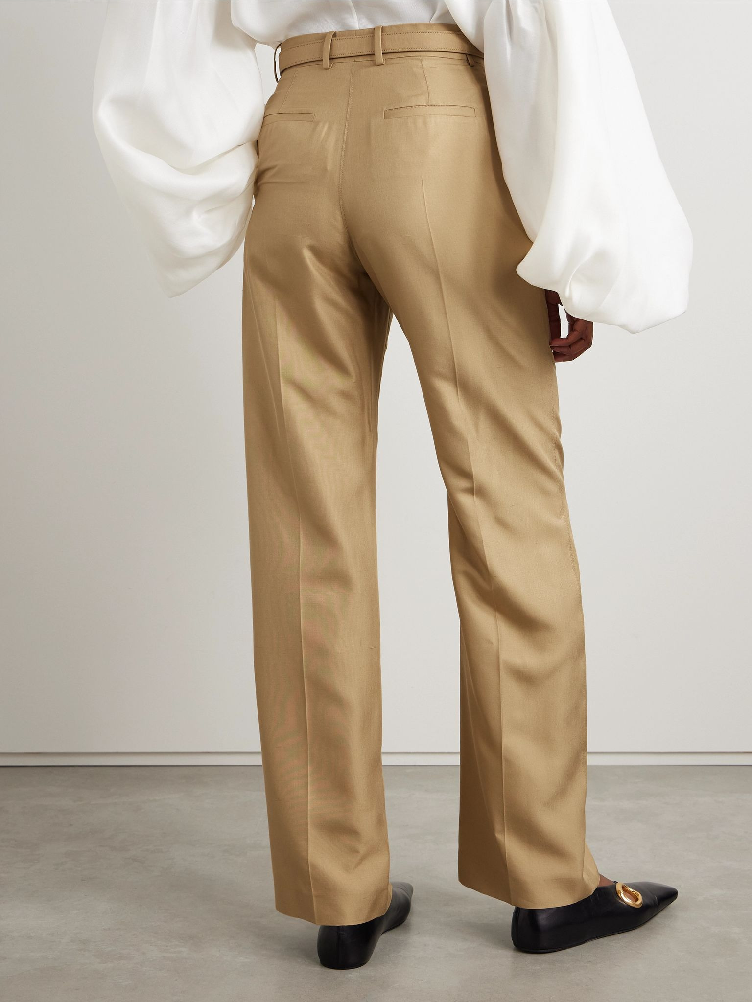 Edward belted pleated silk wide-leg pants Sand - 3