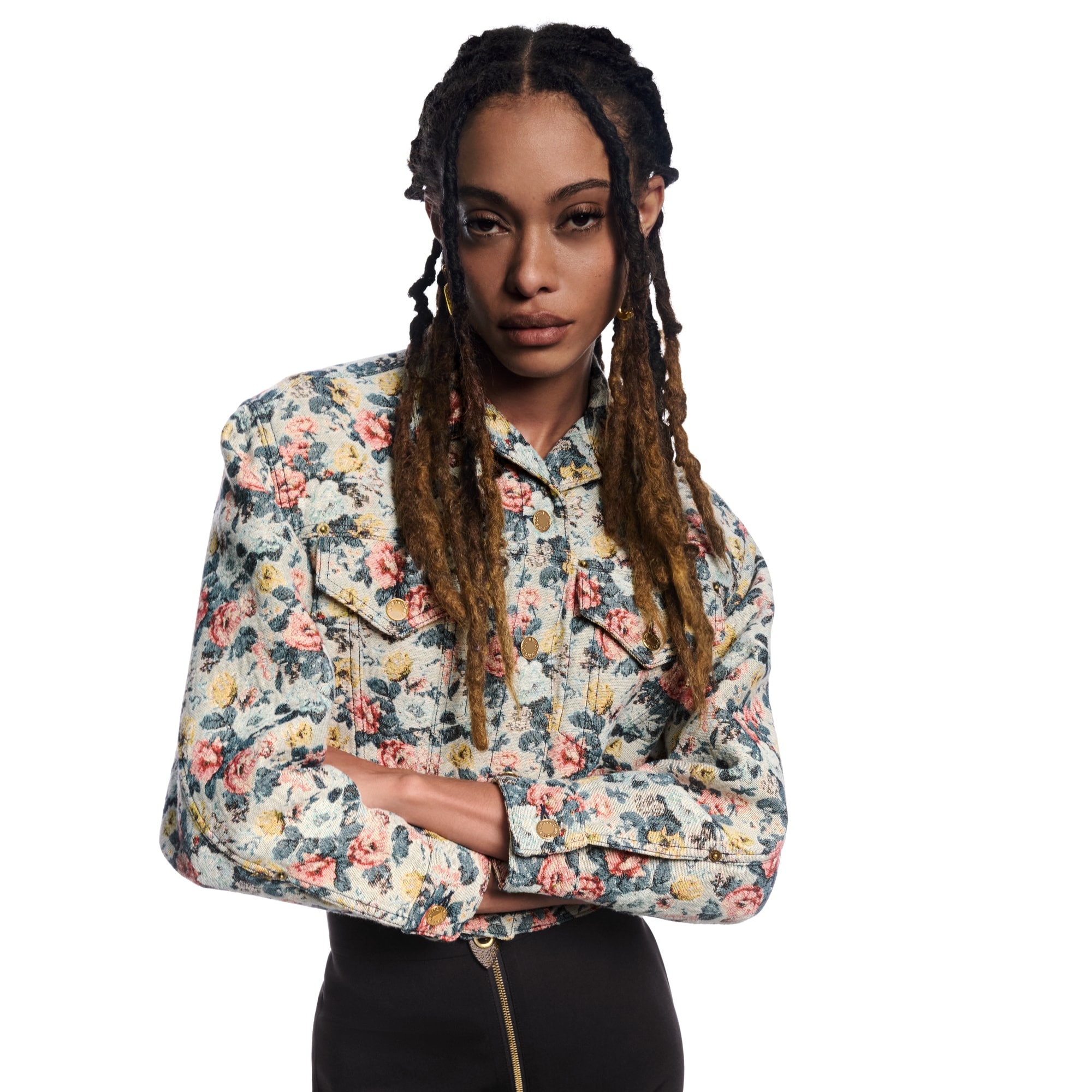 Cropped Floral Jacquard Jacket - 2