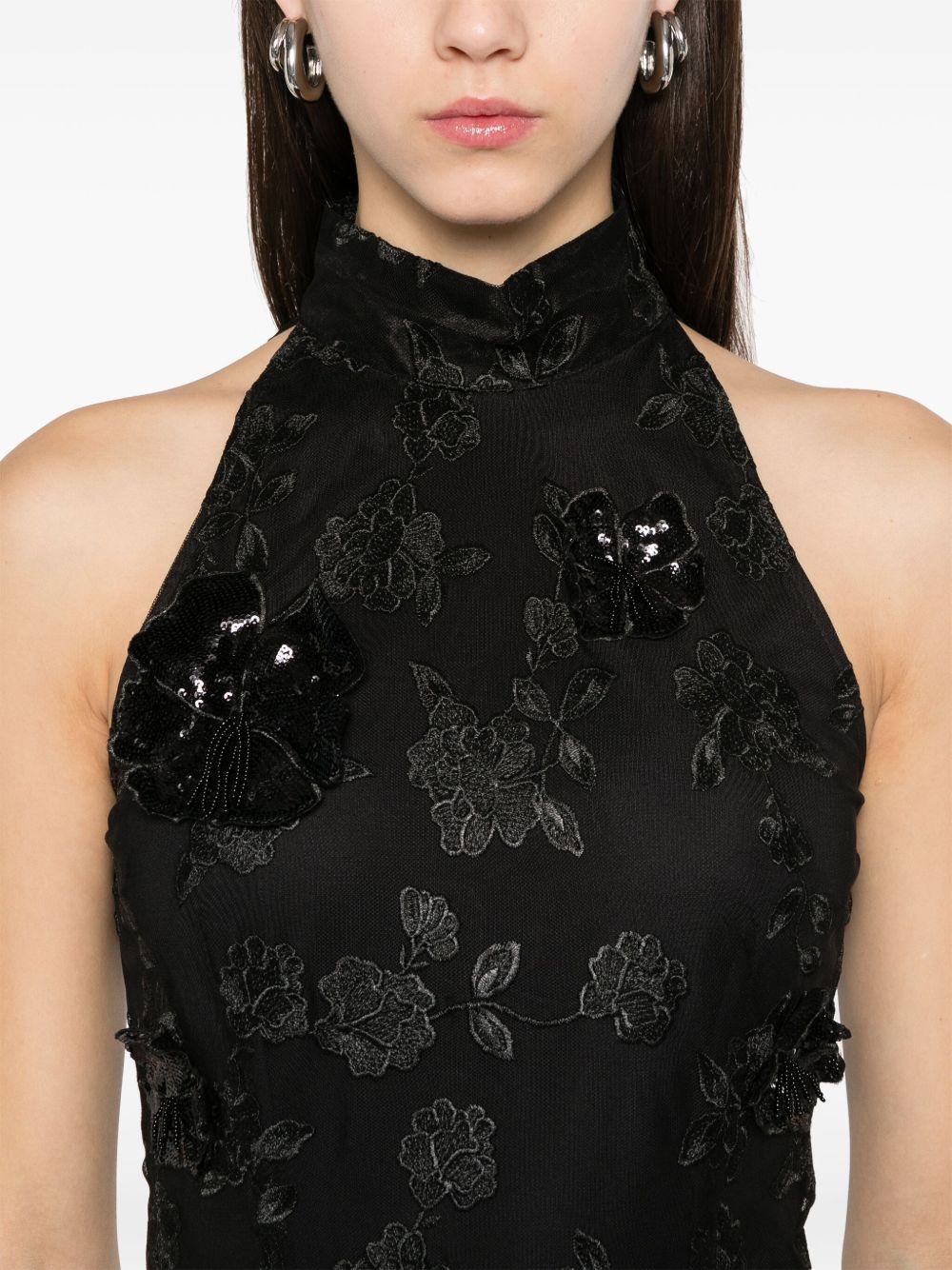 floral-embroidered mesh mini dress - 5