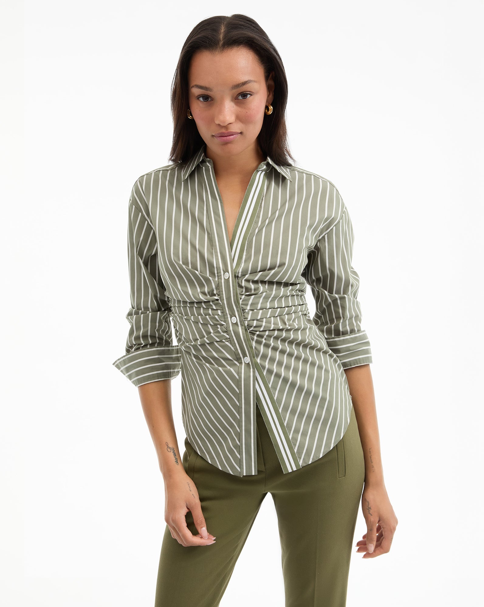 DEVRA RUCHED BUTTON-DOWN SHIRT - 2