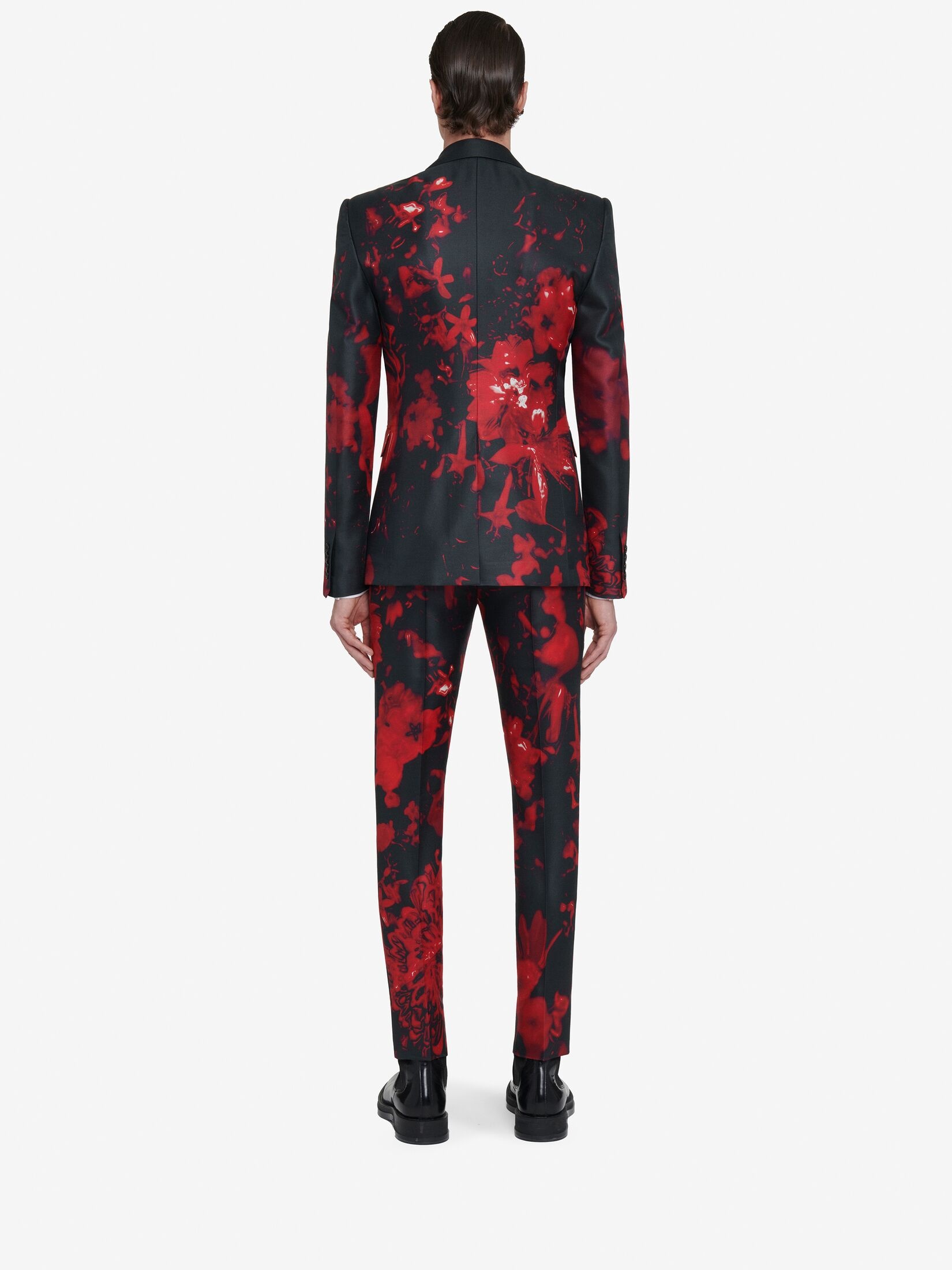 Men's Wax Flower Single-breasted Jacket in Black/red - 4