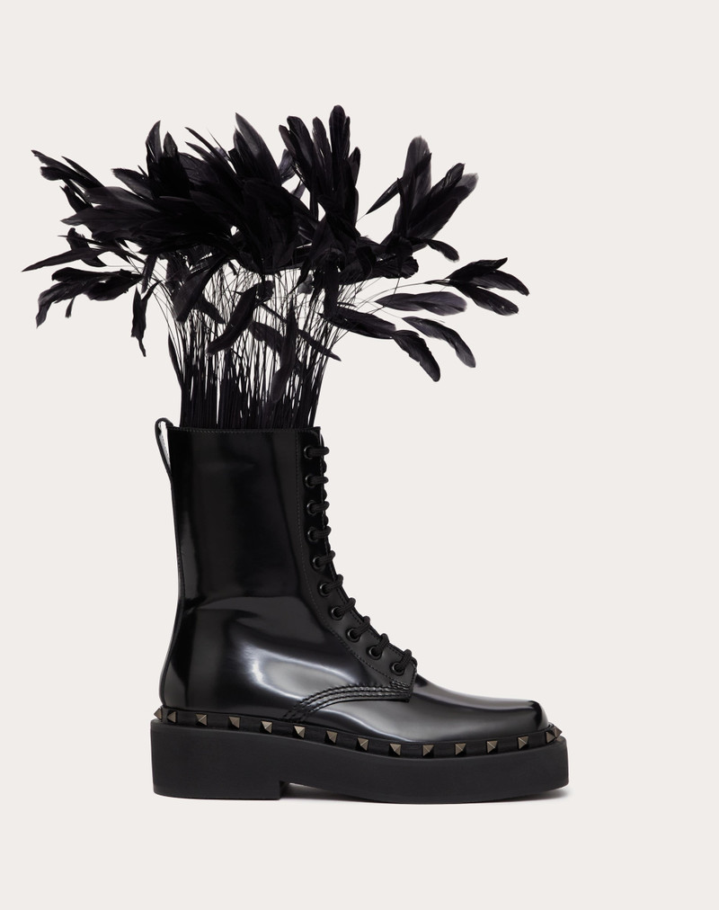 ROCKSTUD M-WAY COMBAT BOOT IN CALFSKIN WITH FEATHERS 50MM 1