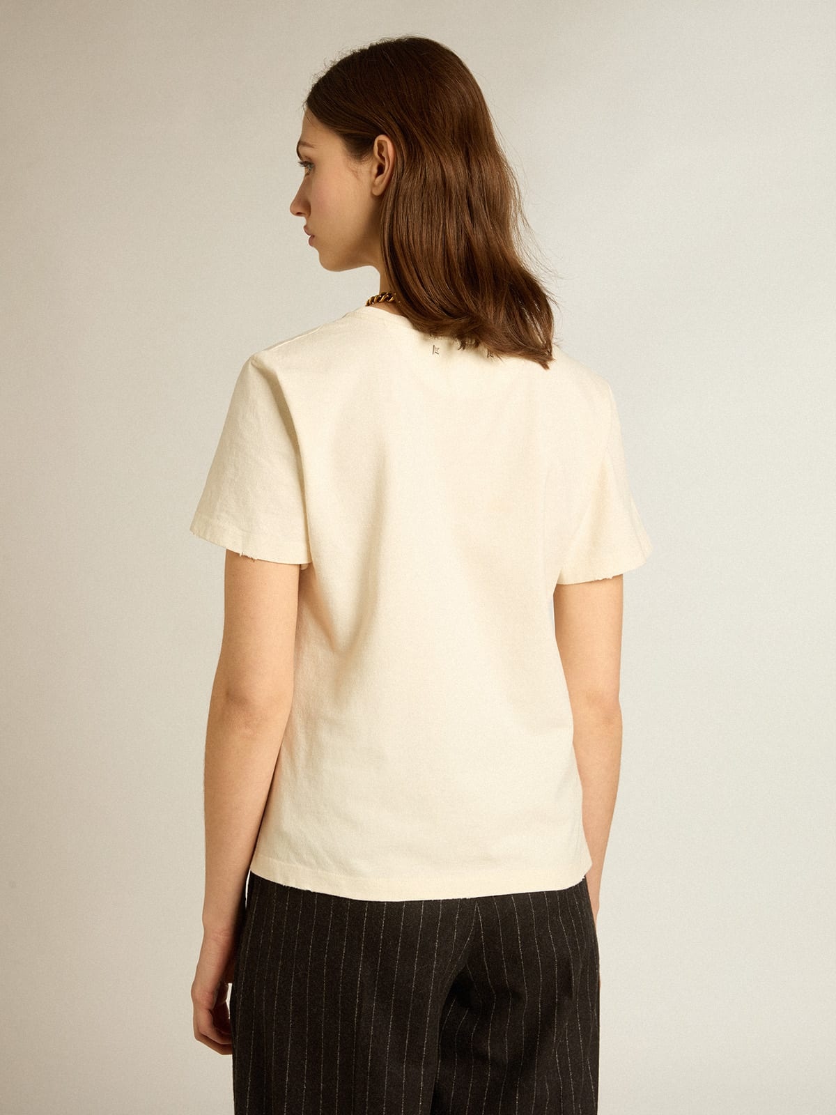 Aged white cotton T-shirt with print on the front - 4