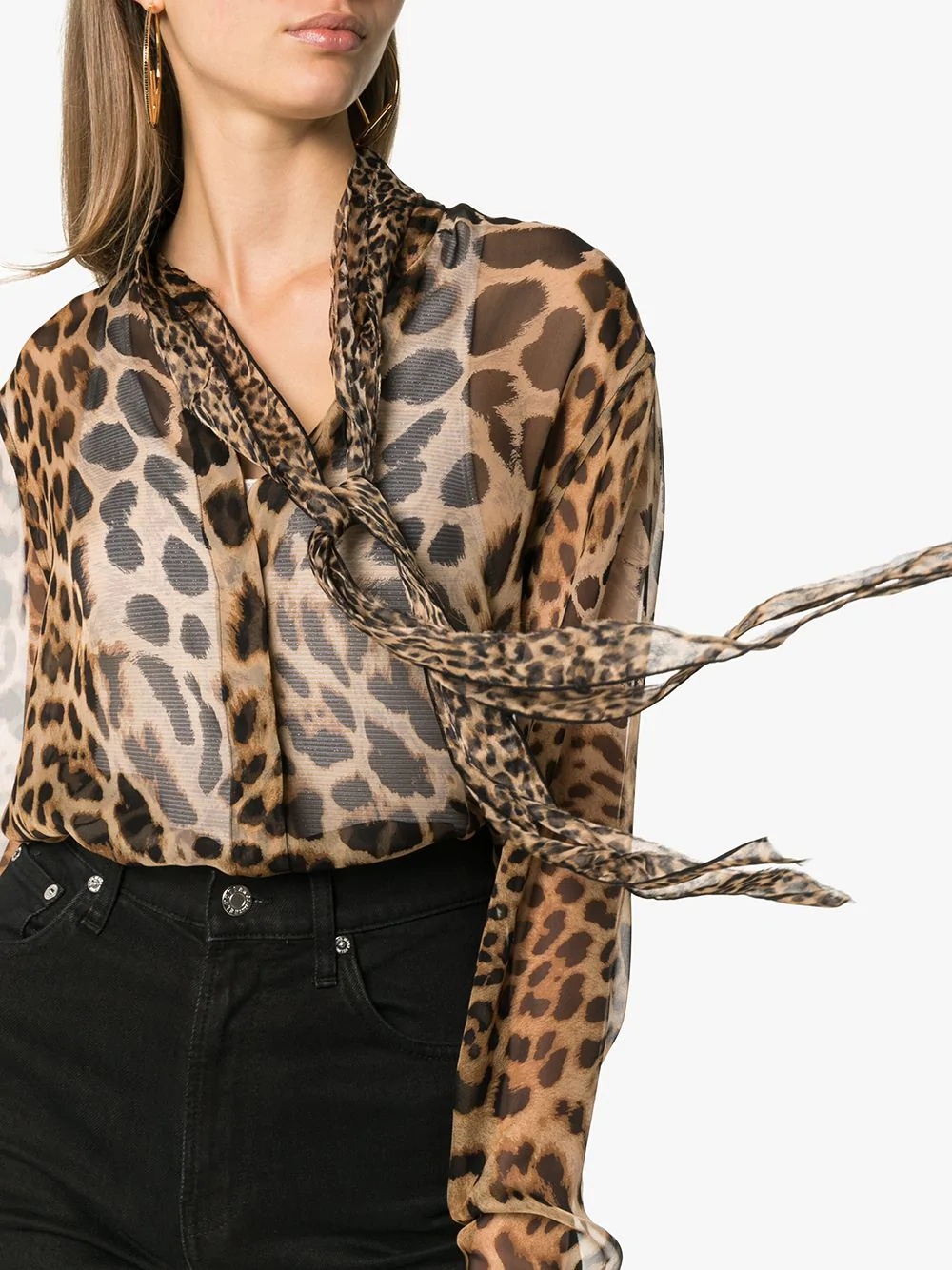 tie-neck leopard-print blouse - 5