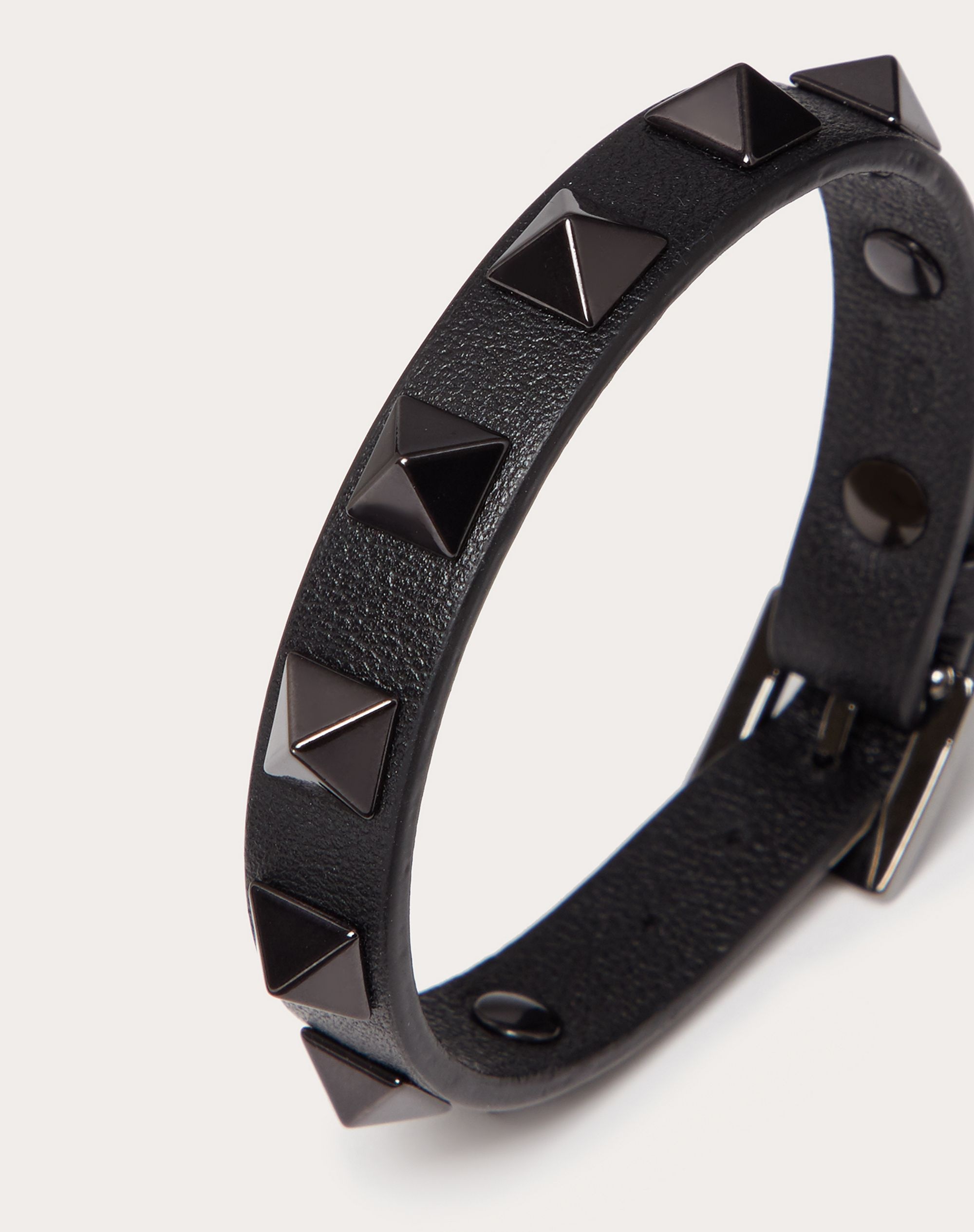 Leather Rockstud Bracelet with PVD-Finish Studs - 2