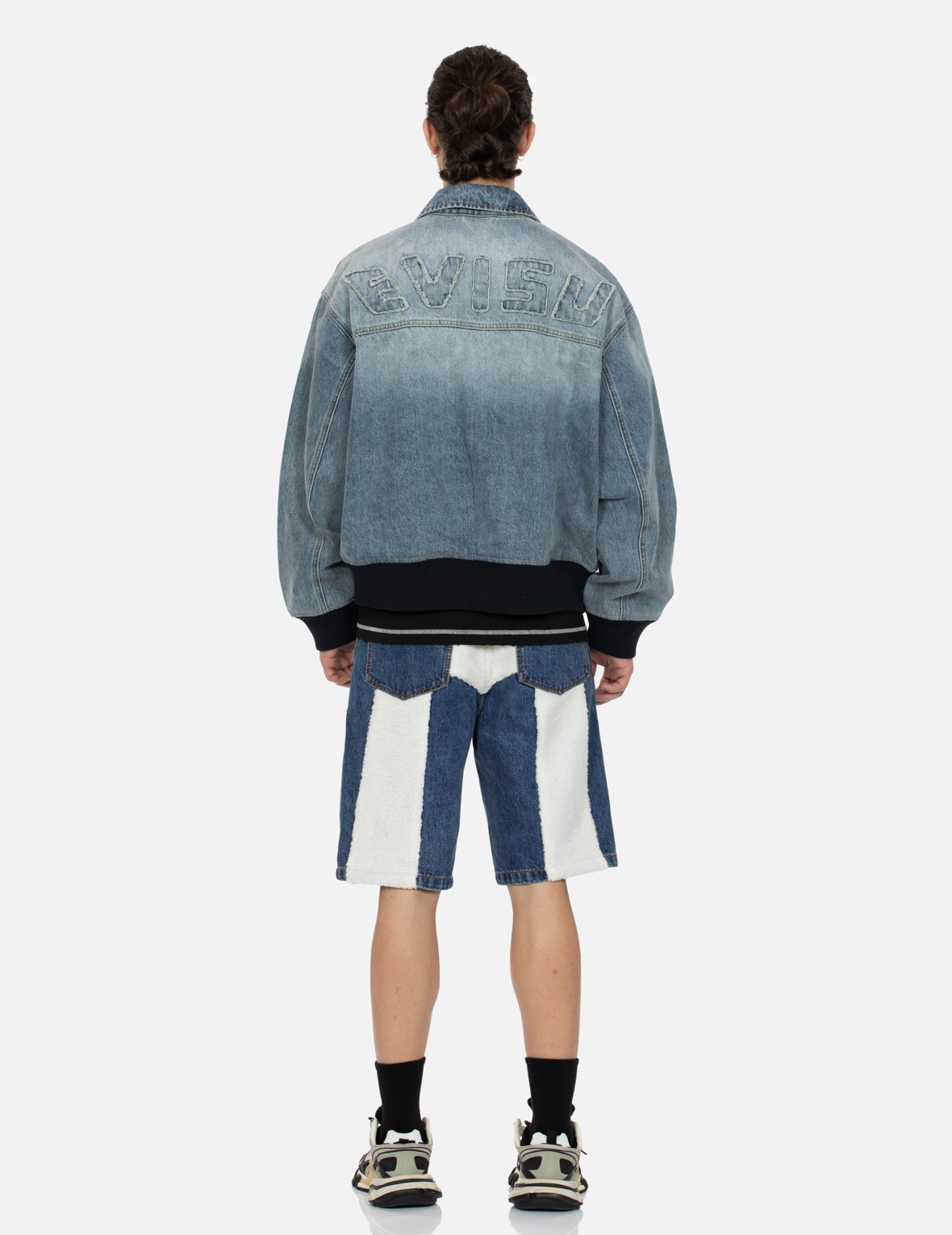 LOGO APPLIQUÉ EMBROIDERY OVERSIZED DENIM BOMBER JACKET - 5