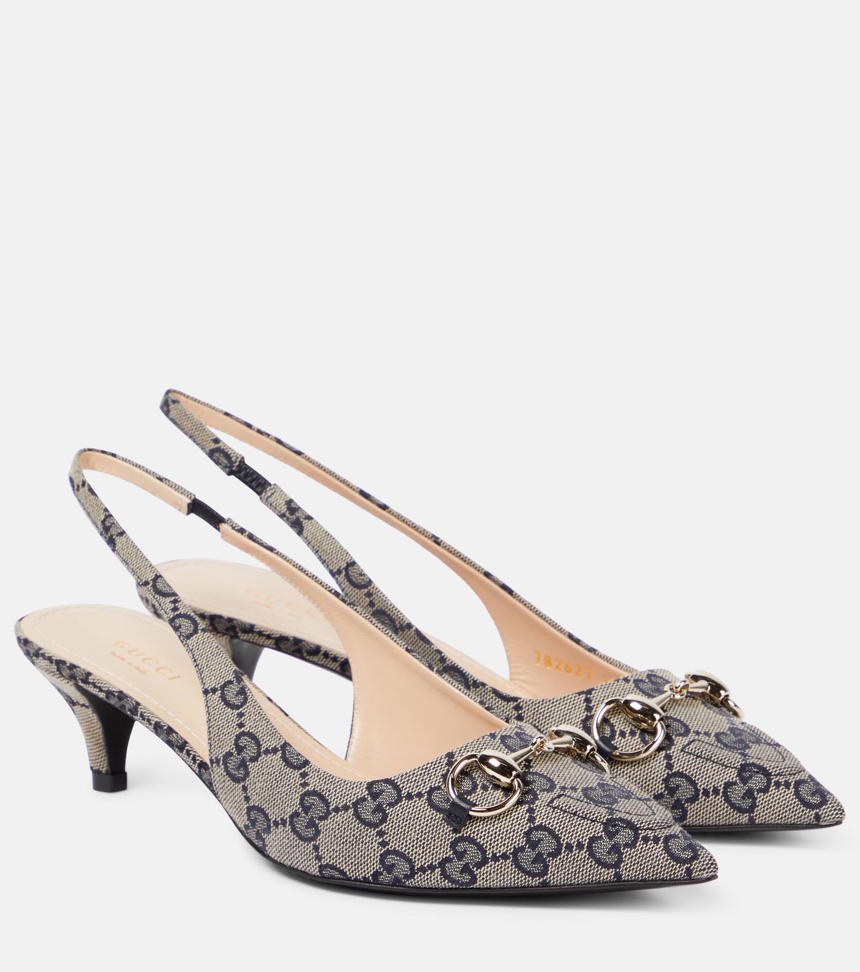 Horsebit GG canvas slingback pumps - 1