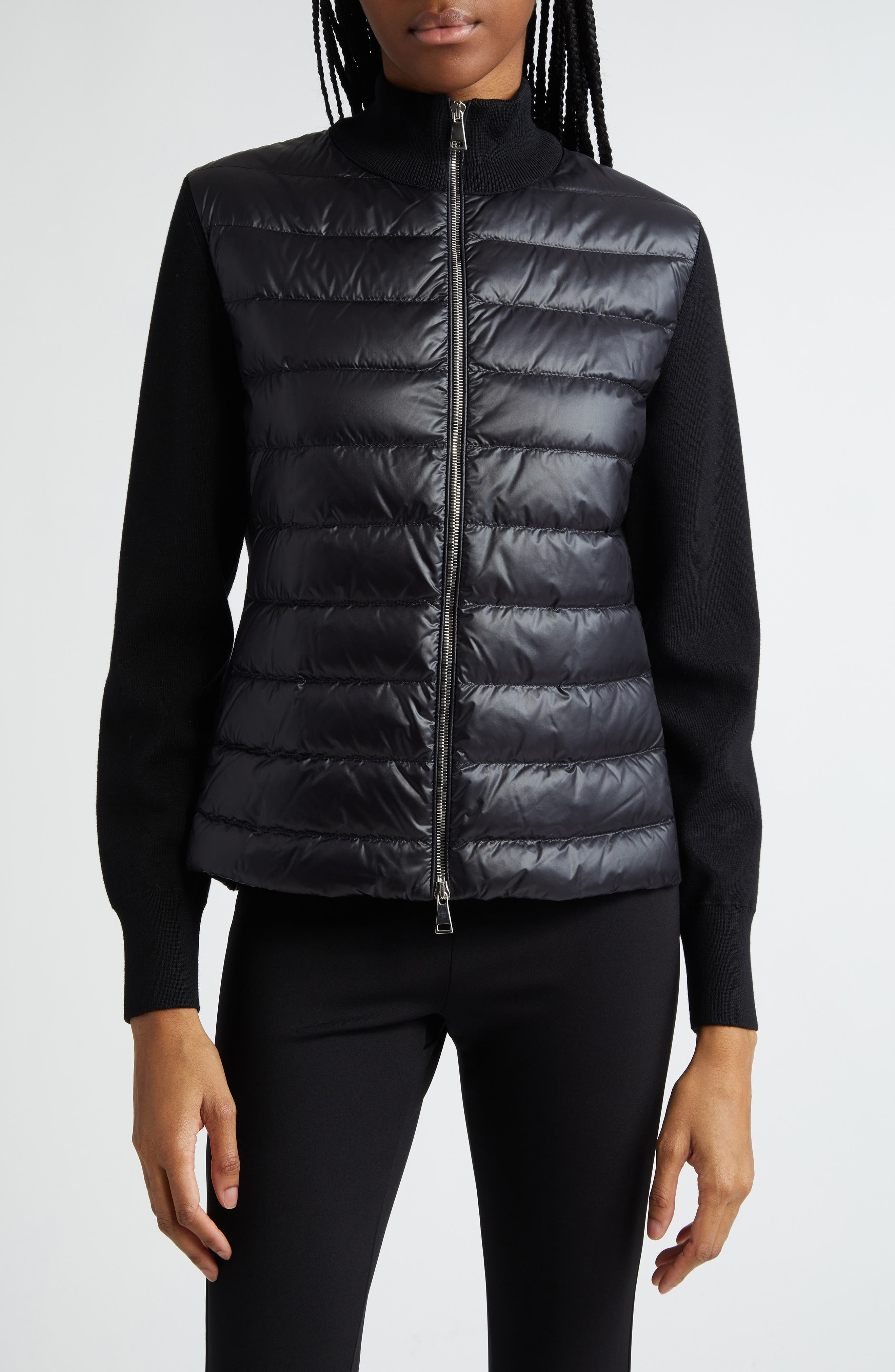 Quilted Nylon & Wool Knit Cardigan - 1