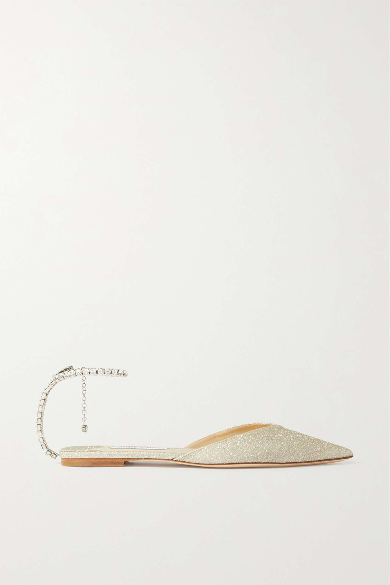 Saeda crystal-embellished velvet point-toe flats - 1