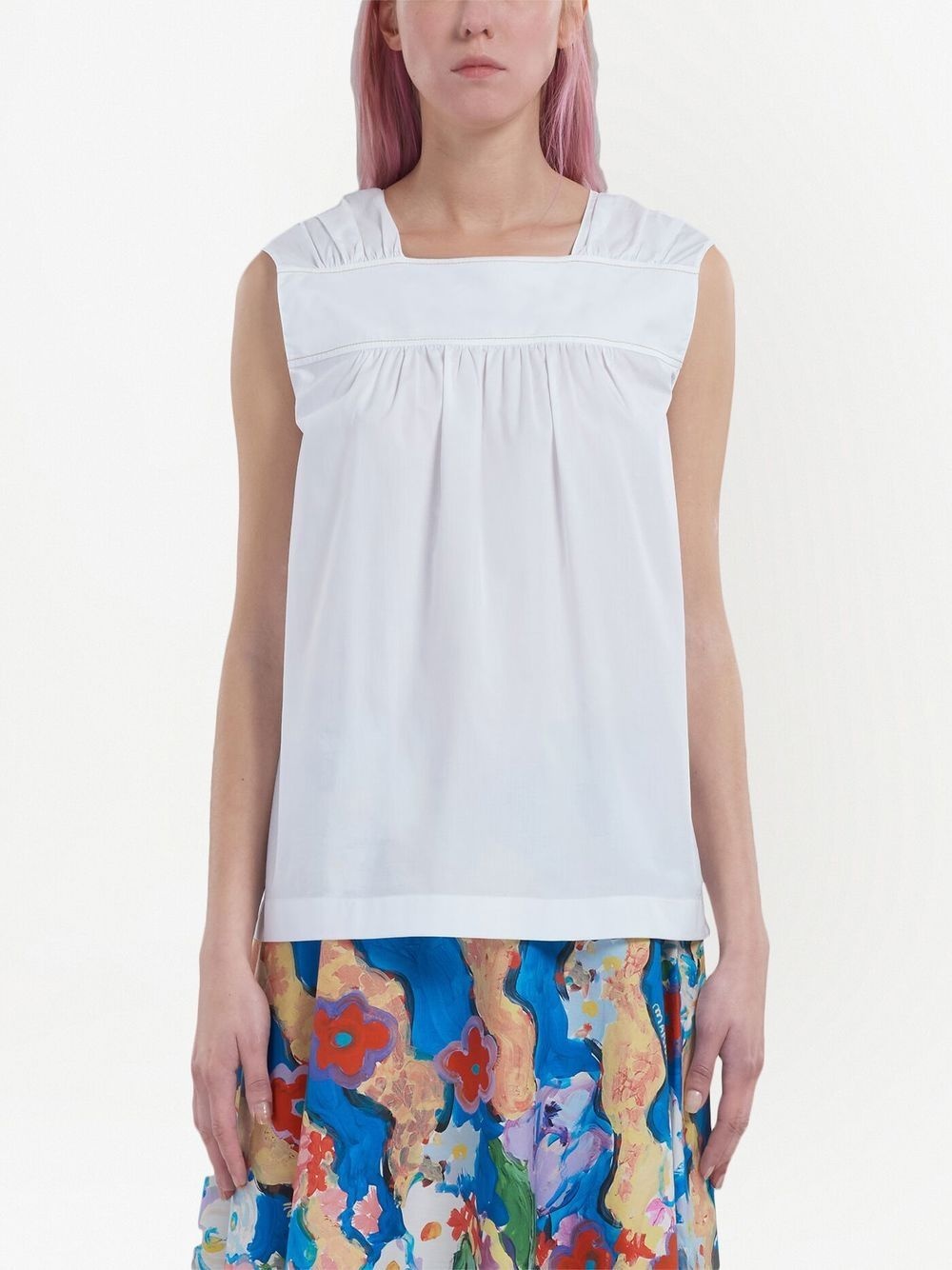 ruched sleeveless cotton top - 3