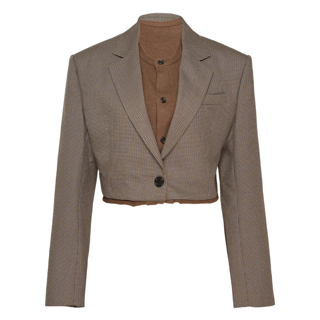 Brown Check Hybrid Jacket - 1
