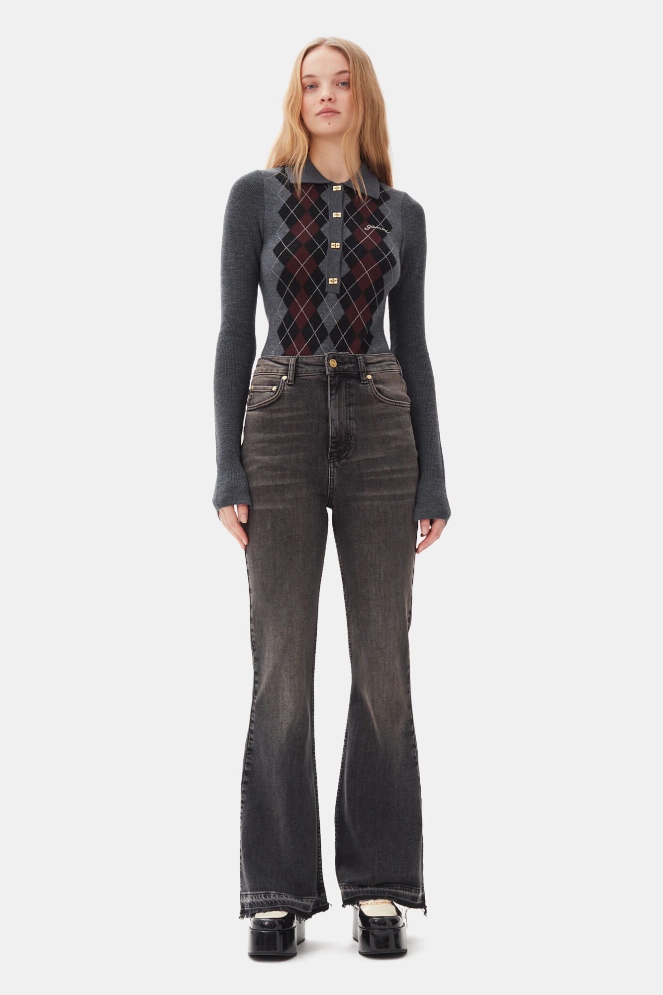 WASHED BLACK FLARED JEANS - 2