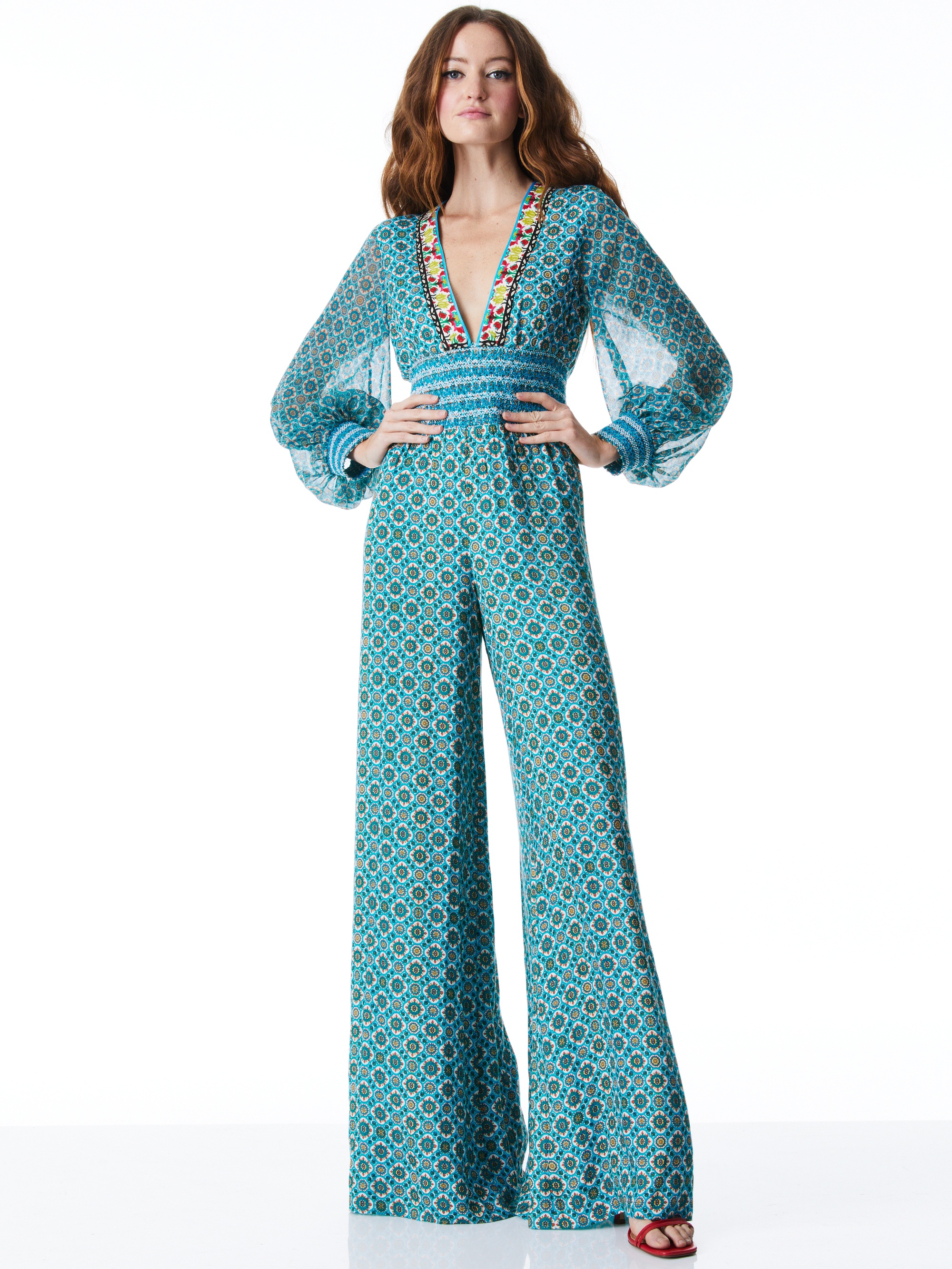REBA SMOCKED WAIST WIDE LEG JUMPSUIT - 2