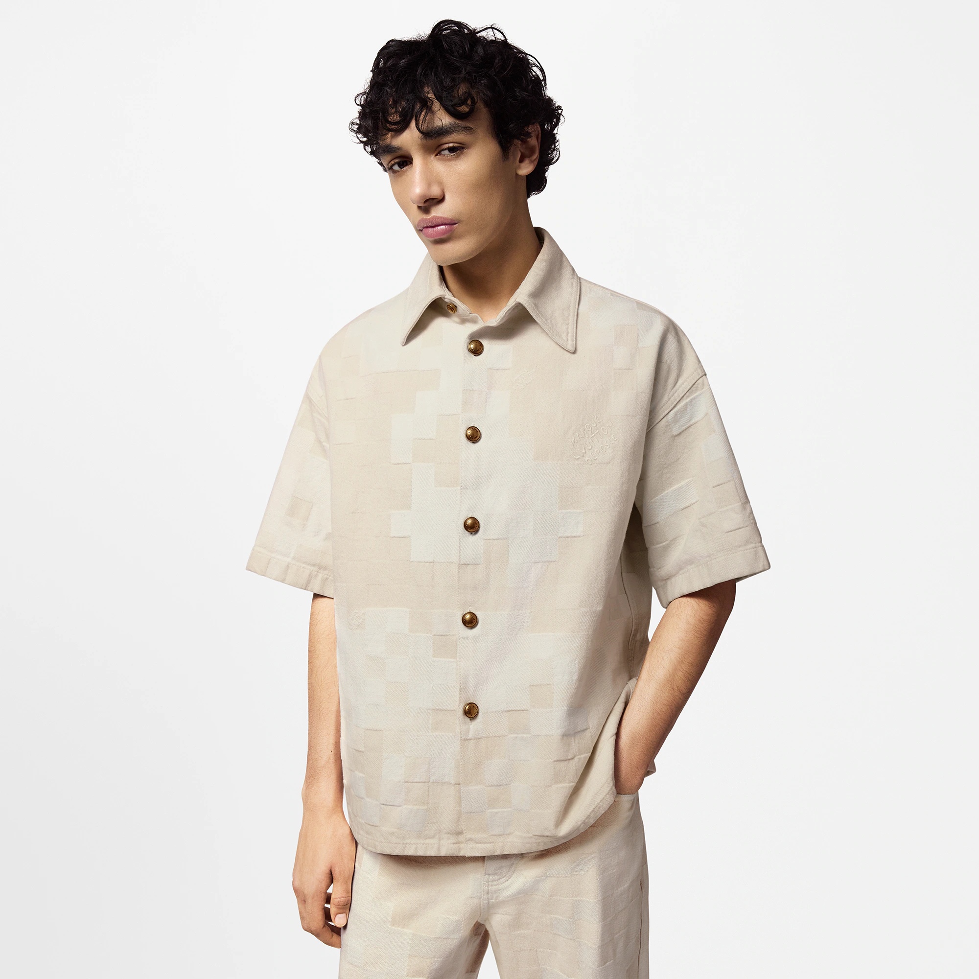 Damier Short-Sleeved Denim Shirt - 2