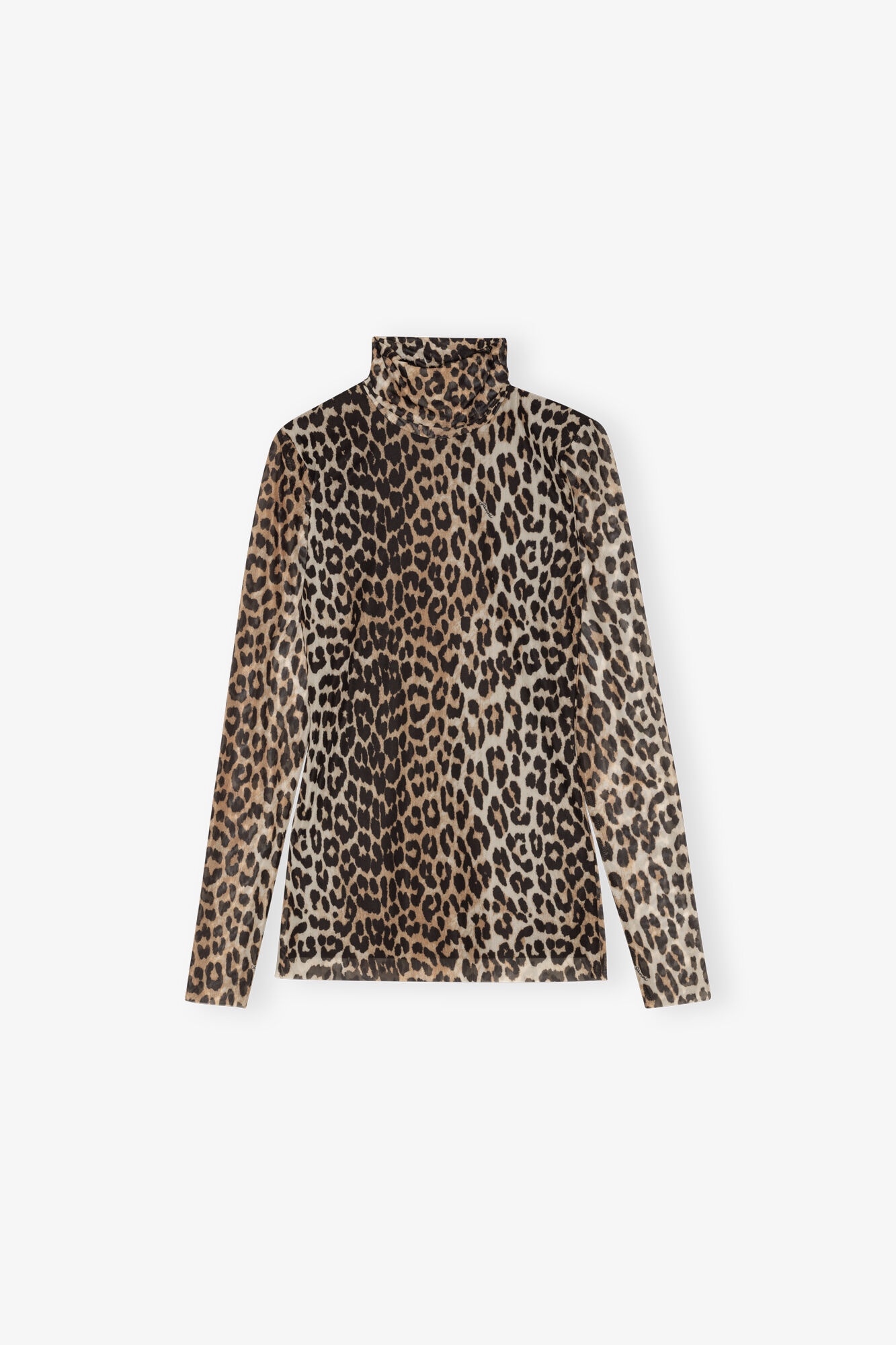 LEOPARD PRINTED MESH LONG SLEEVE ROLLNECK - 1