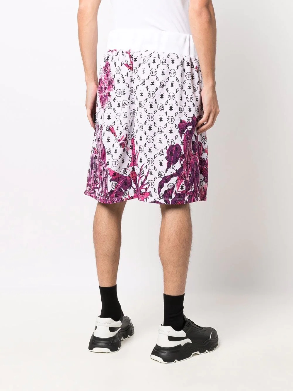 floral logo drawstring shorts - 4