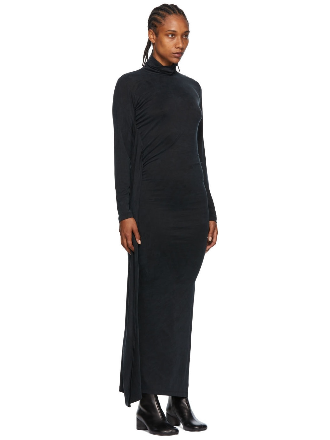 Black Turtleneck Long Dress - 2