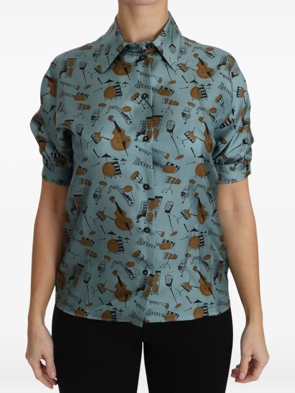musical instrument-print silk shirt - 1