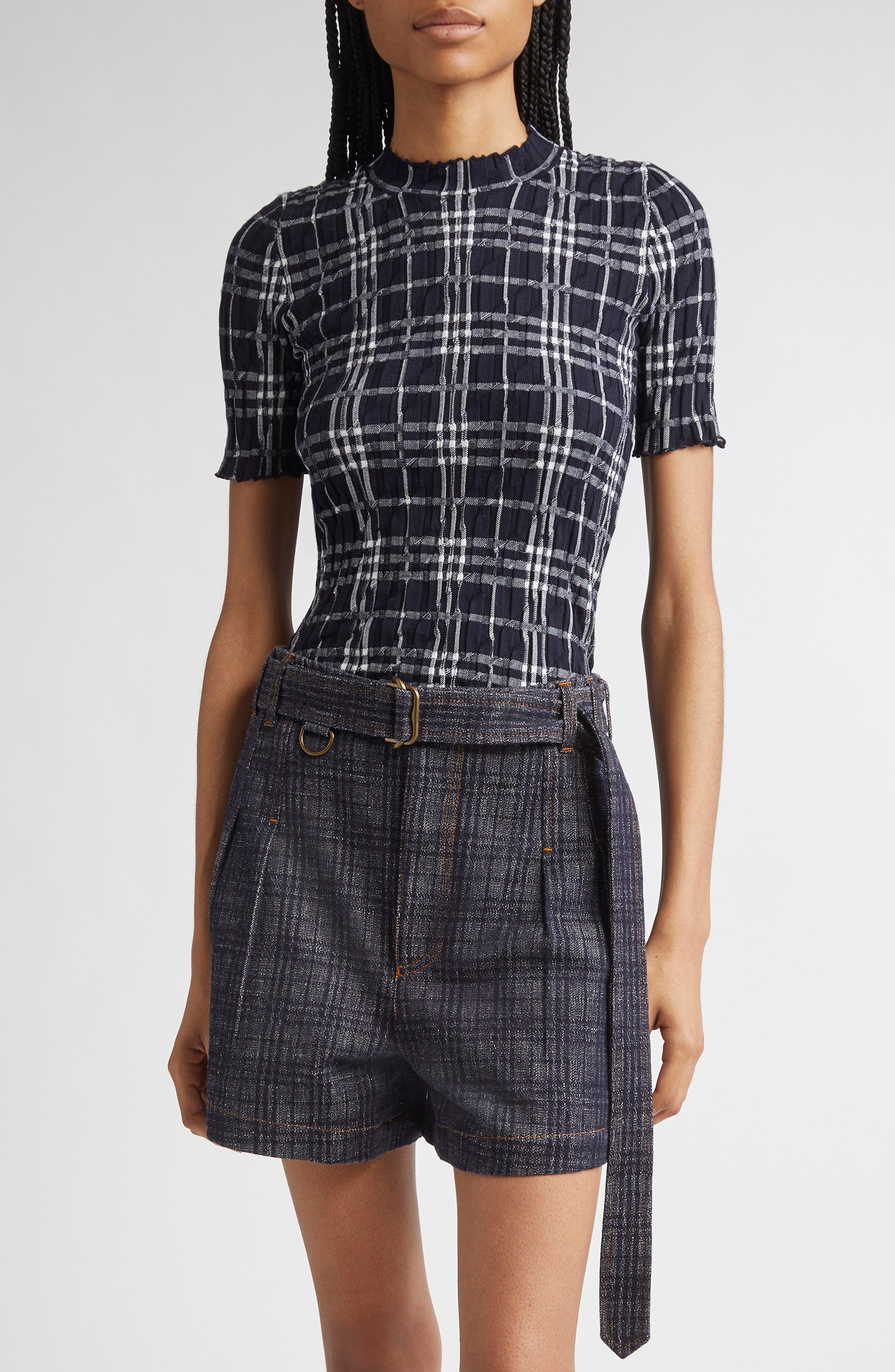 burberry Check Lettuce Edge Top in Ink/Chalk at Nordstrom - 1