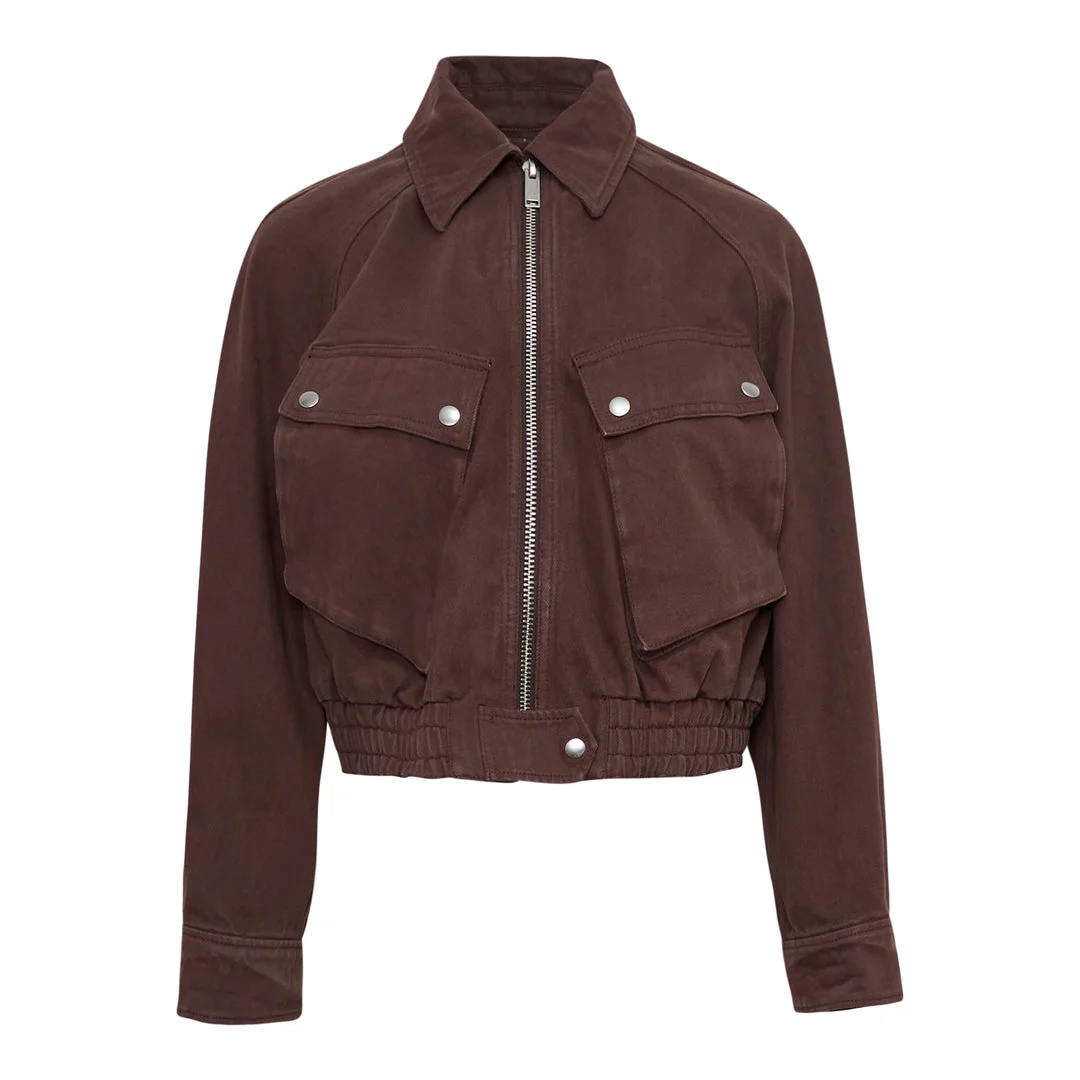 Cropped Denim Bomber Jacket - 1