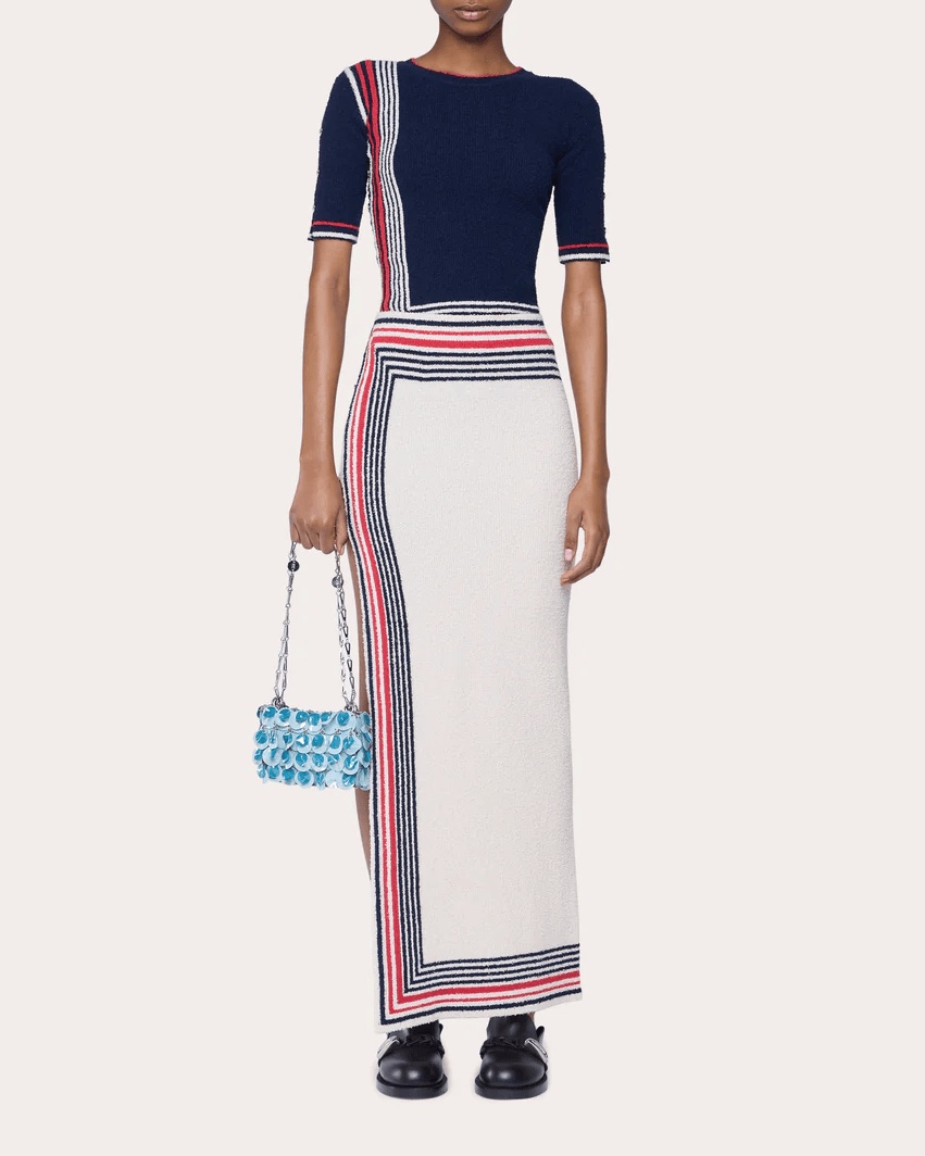 Stripe Terry High-Slit Maxi Skirt - 2