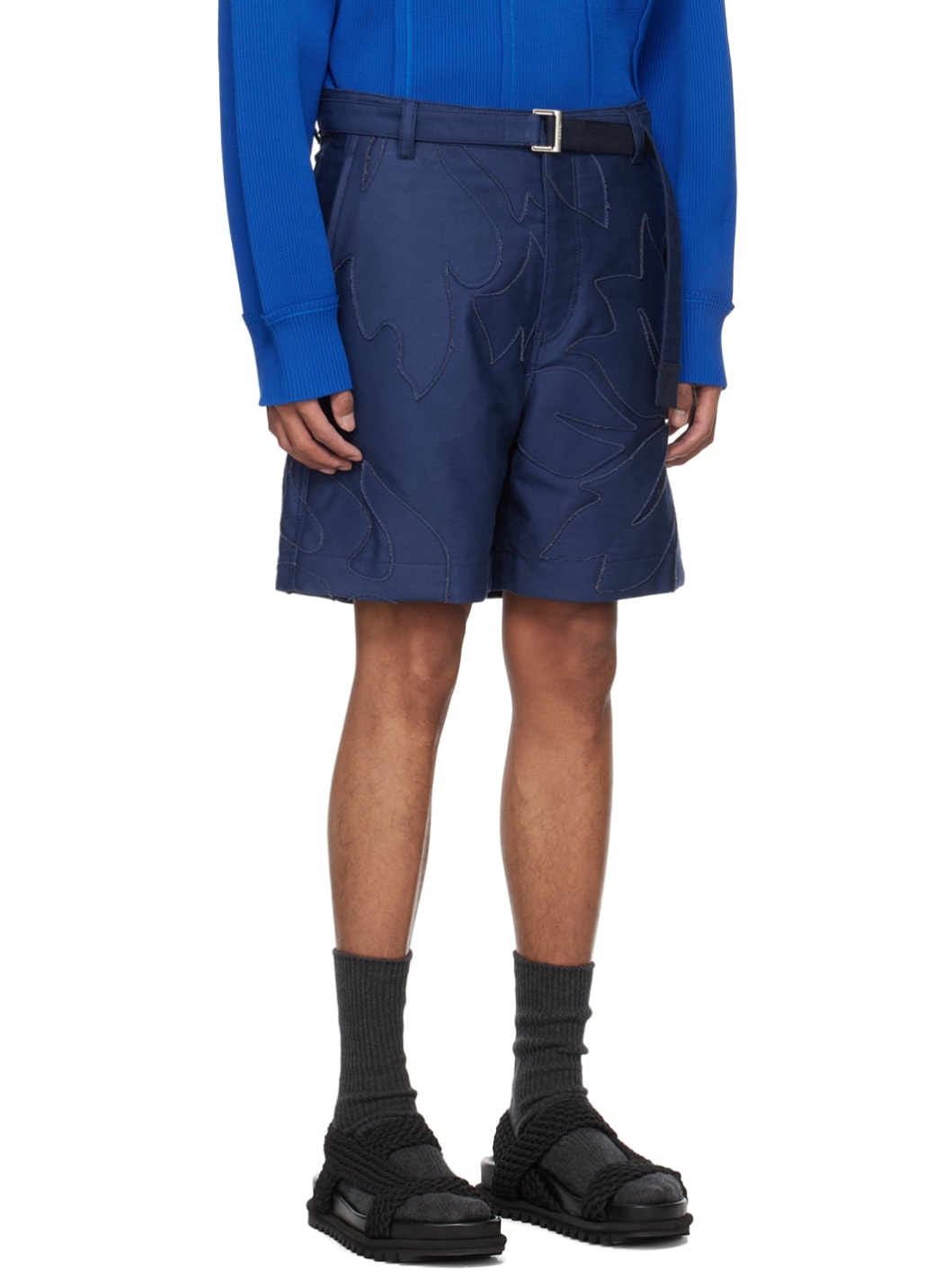 Blue Embroidered Shorts - 2