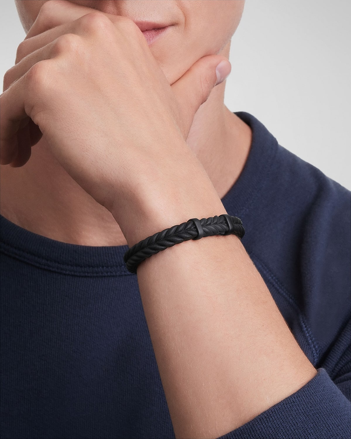 Men's Chevron Rubber Bracelet with Titanium, 9mm - 2