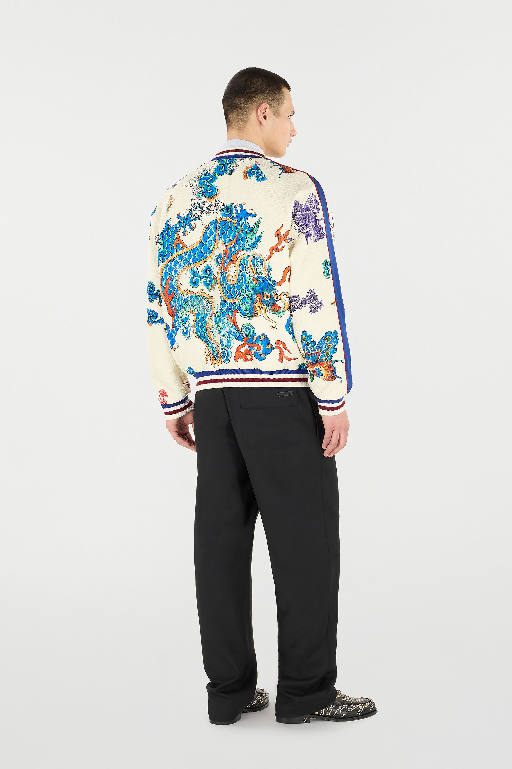Bomber Jacket With Dragon, Flowers And Butterflies - 4
