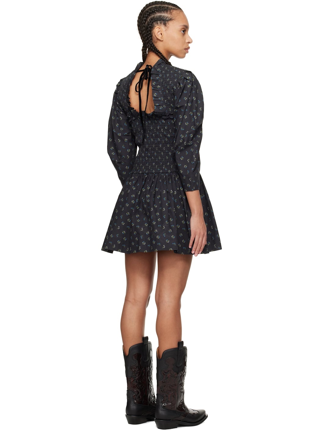 Black Printed Smock Minidress - 3