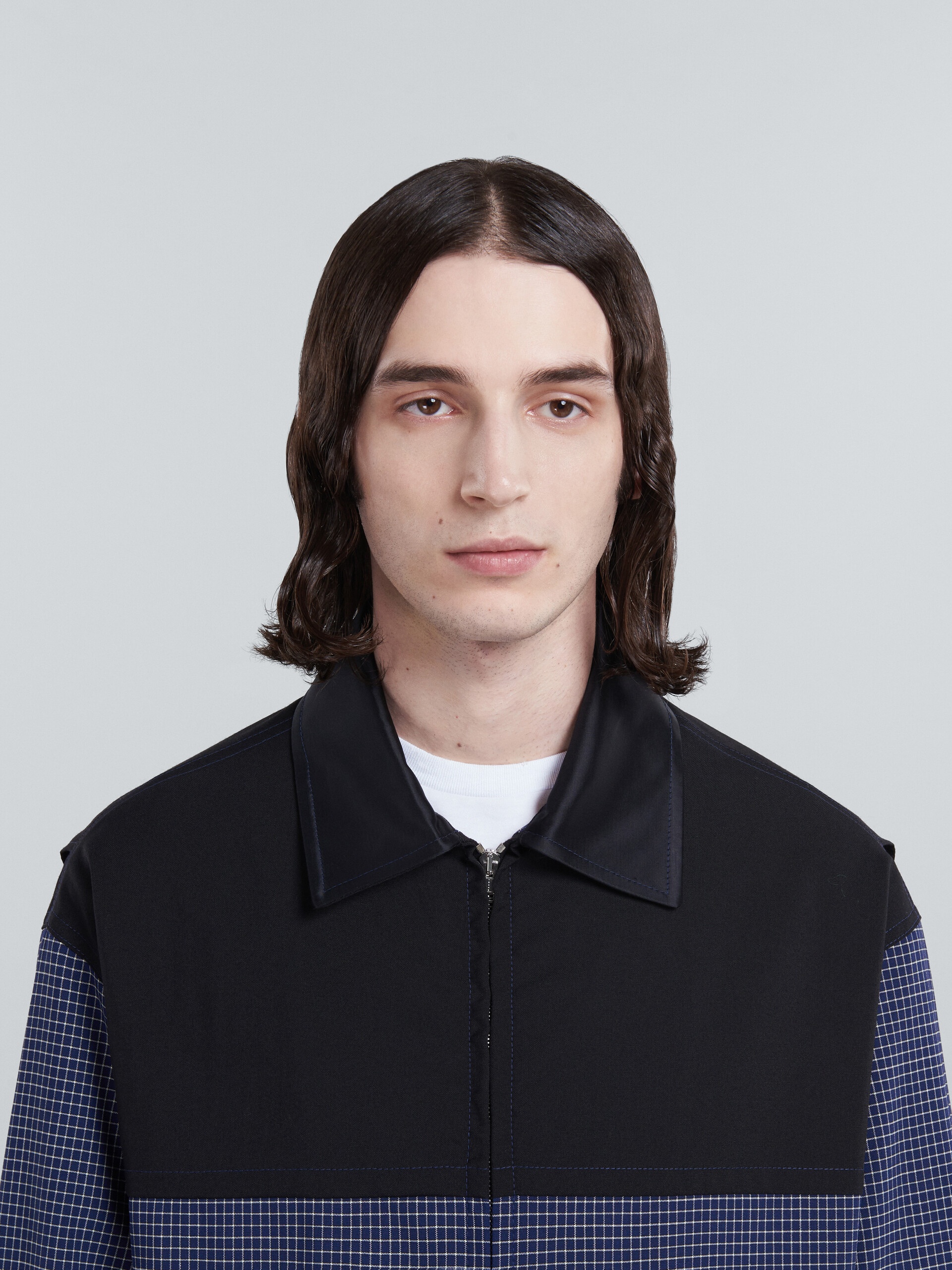 JACKET IN TROPICAL WOOL WITH BLUE CHECKS - 4