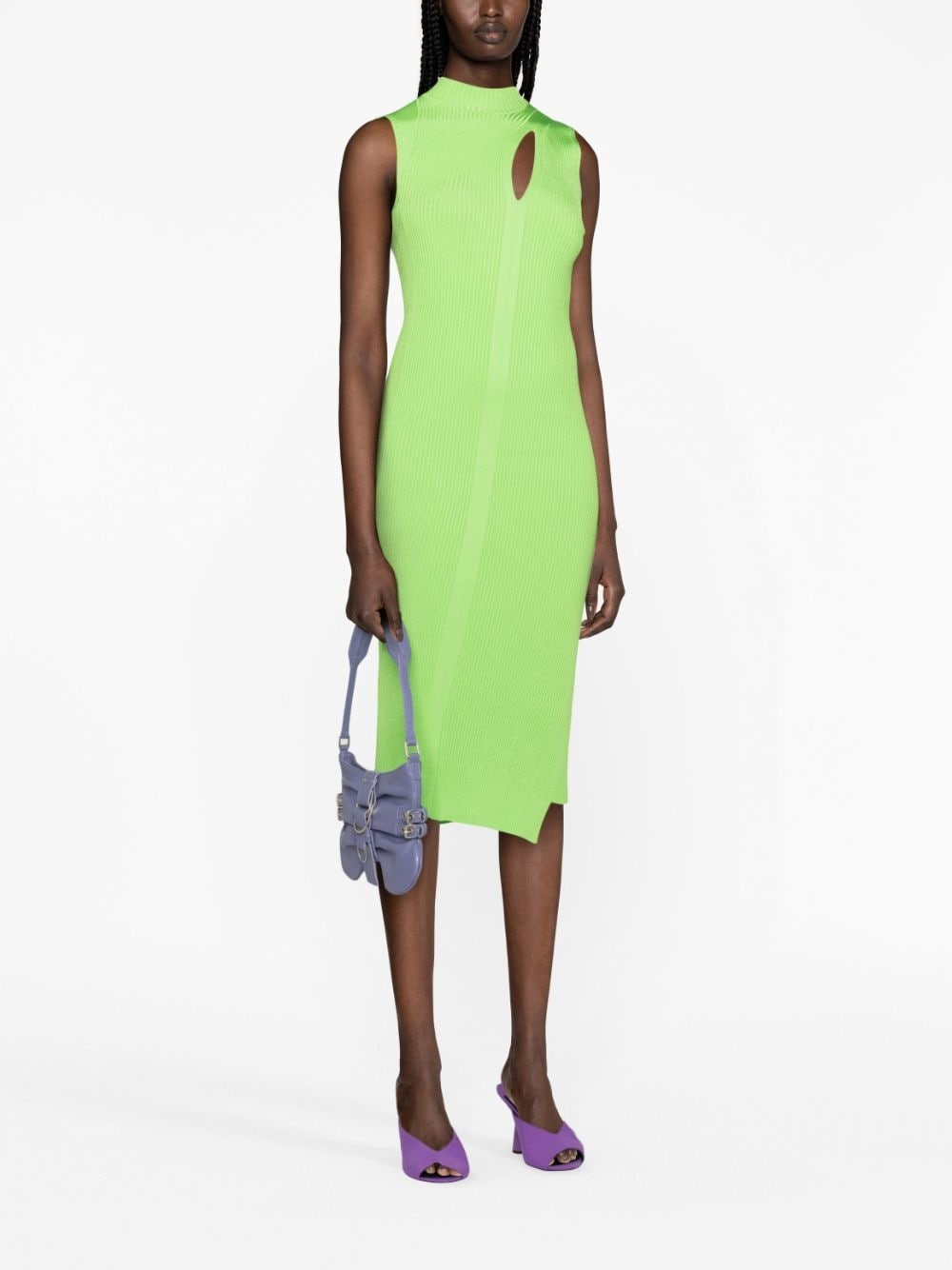 cut-out ribbed-knit midi dress - 2
