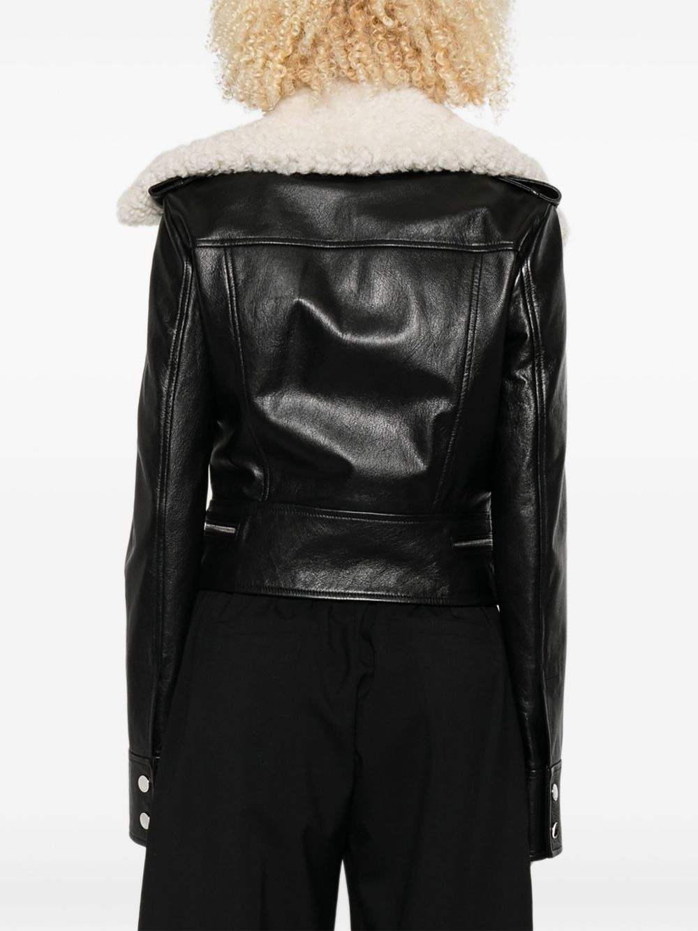 shearling-collar leather jacket - 4