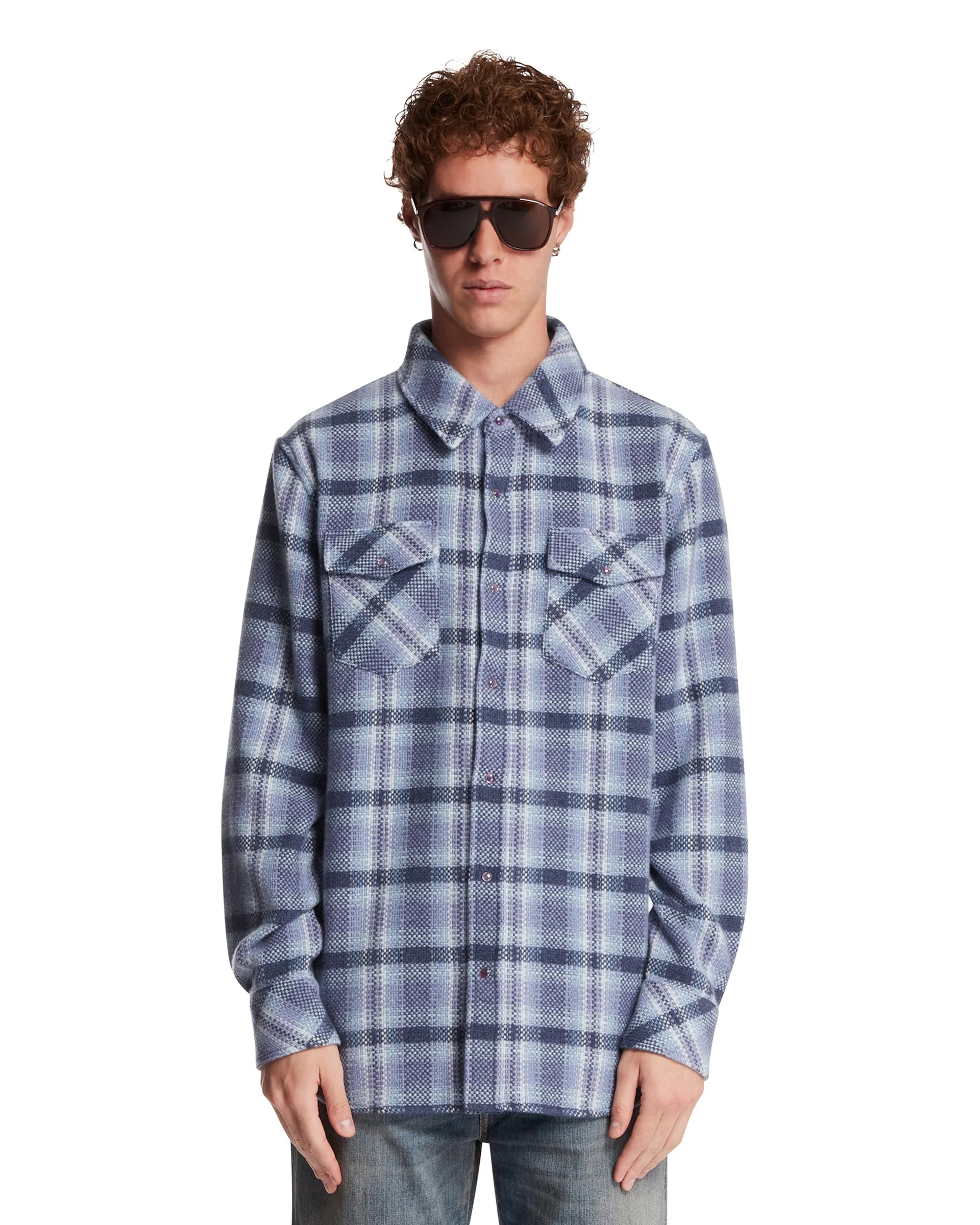 Blue Uniform Cashmere Tartan Shirt - 1