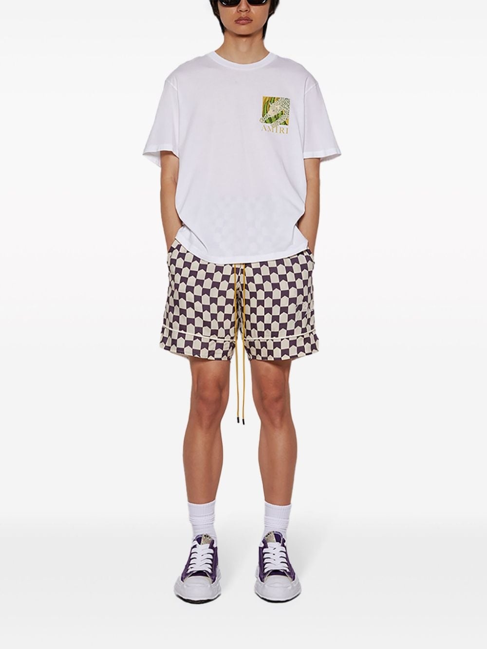 check-pattern track shorts - 2