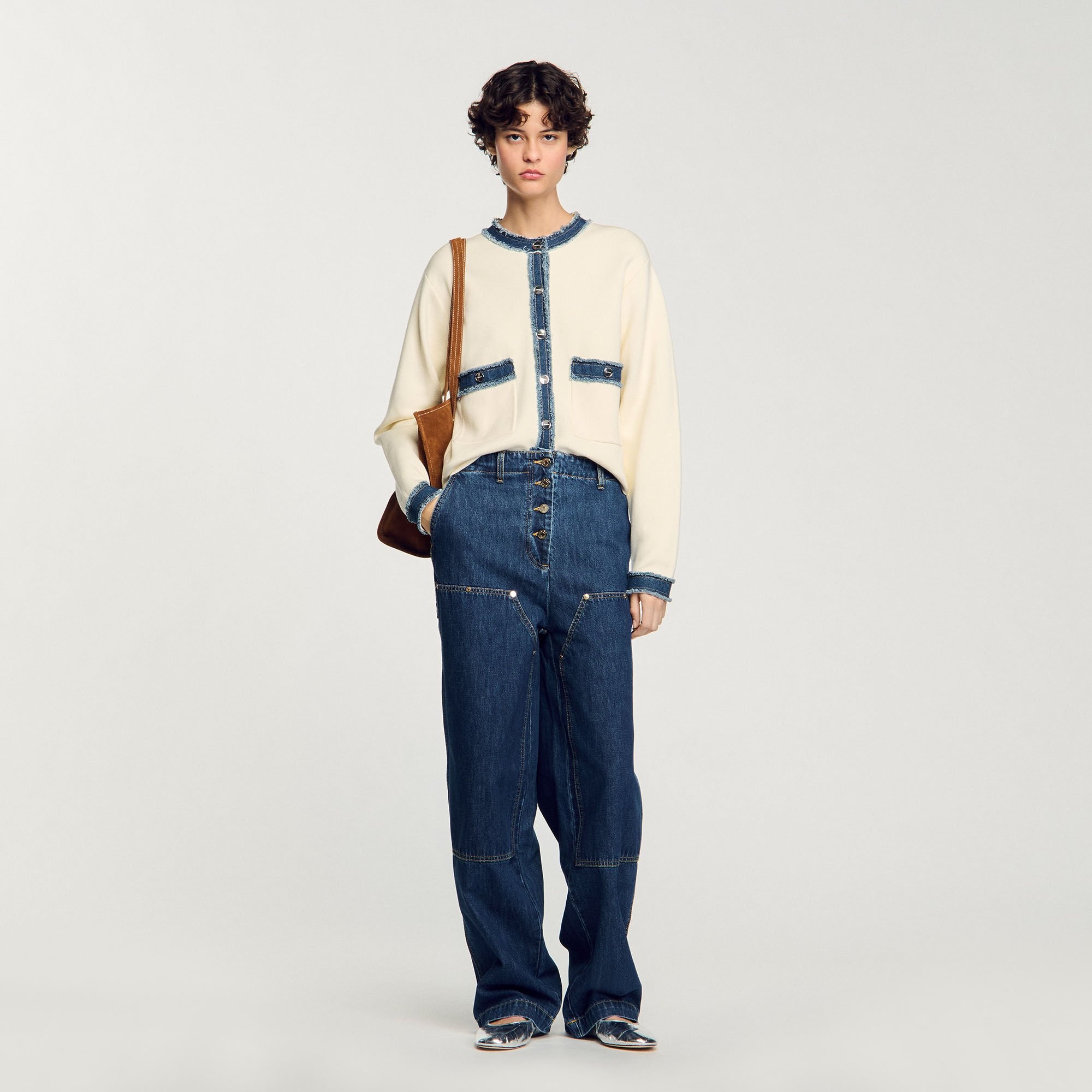 CARDIGAN WITH DENIM DETAILS - 1