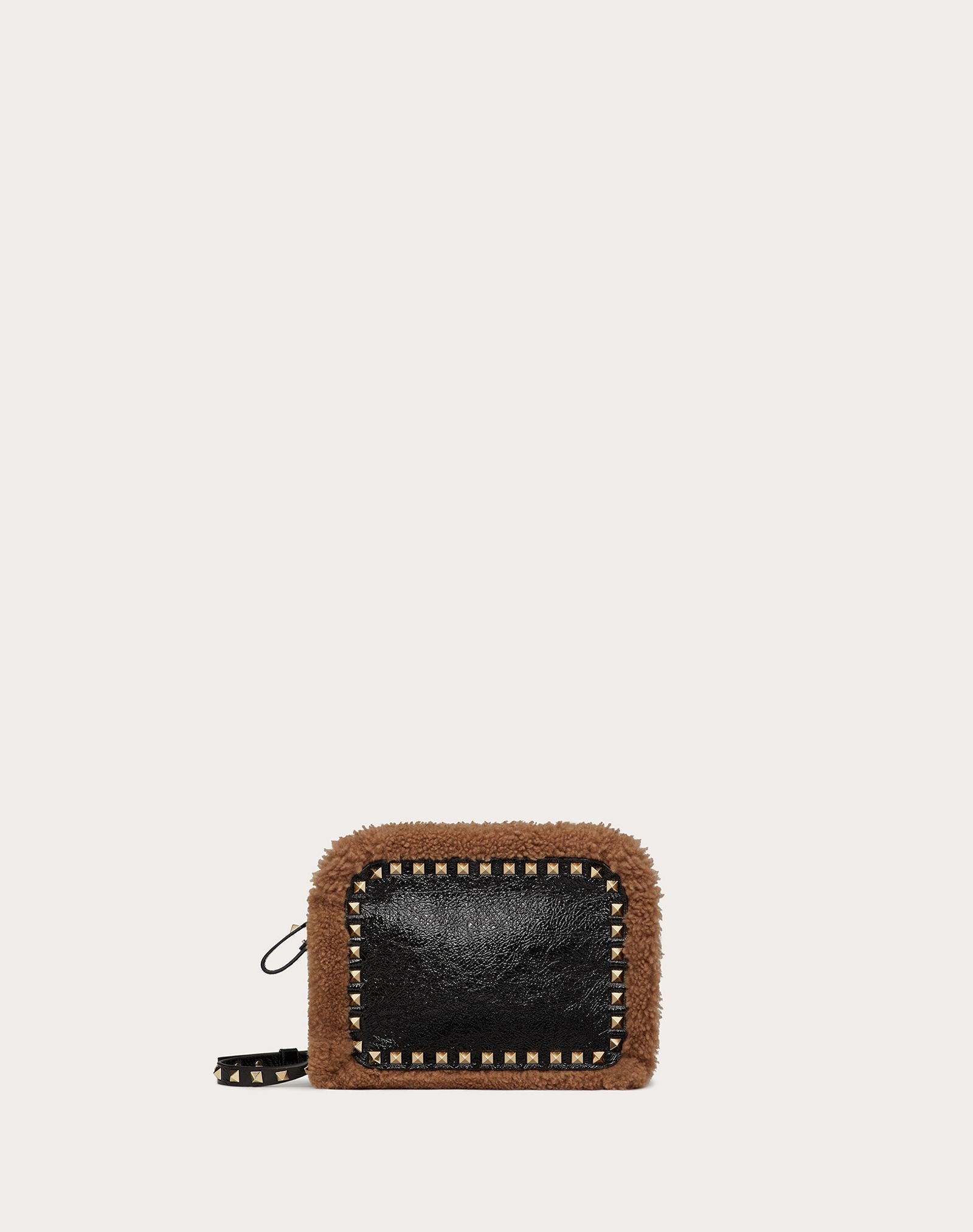 Small Rockstud Naplak Calfskin and Shearling Crossbody Bag - 1