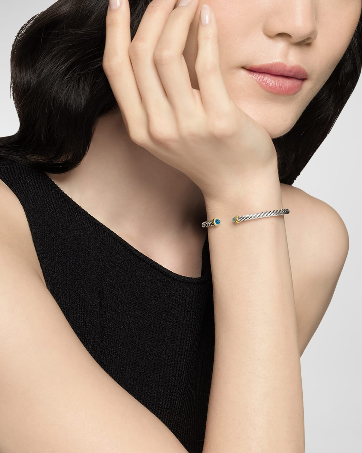Cable Flex Bracelet with Gemstone in Silver and 14K Gold - 2