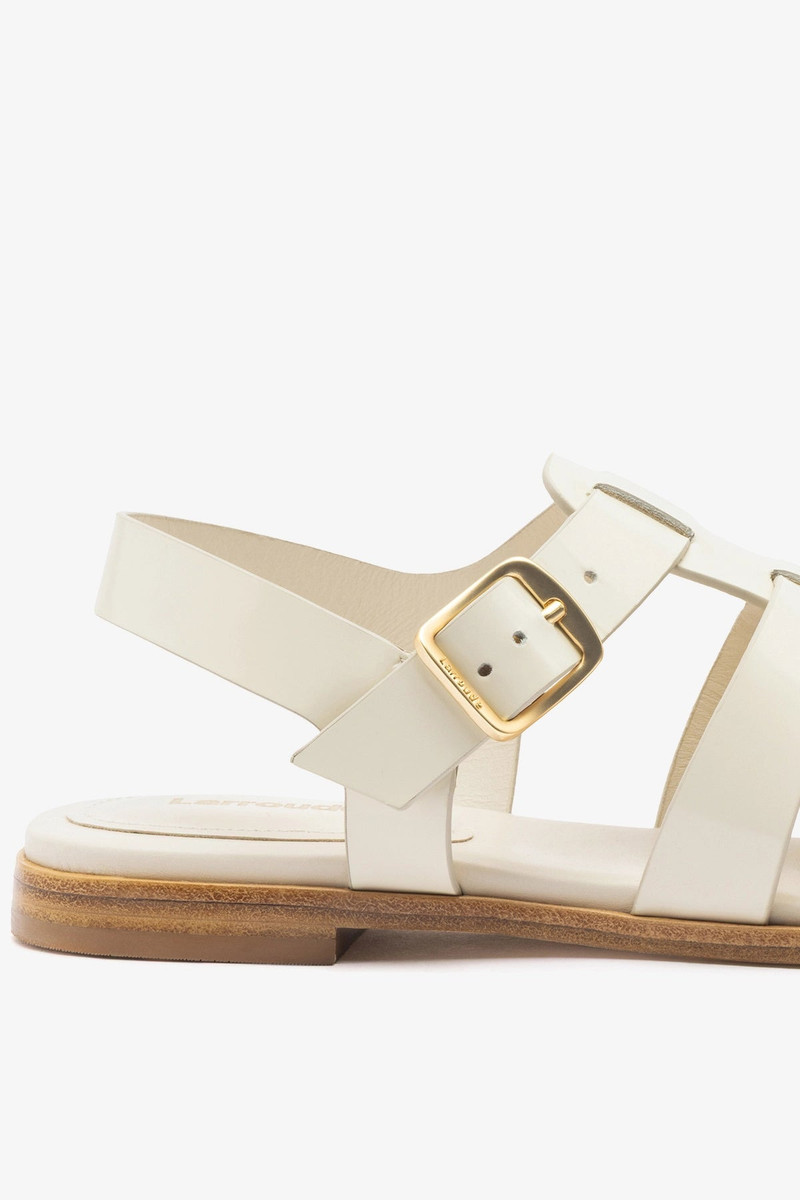 Stevie Flat Sandal In Ivory Box Leather 4