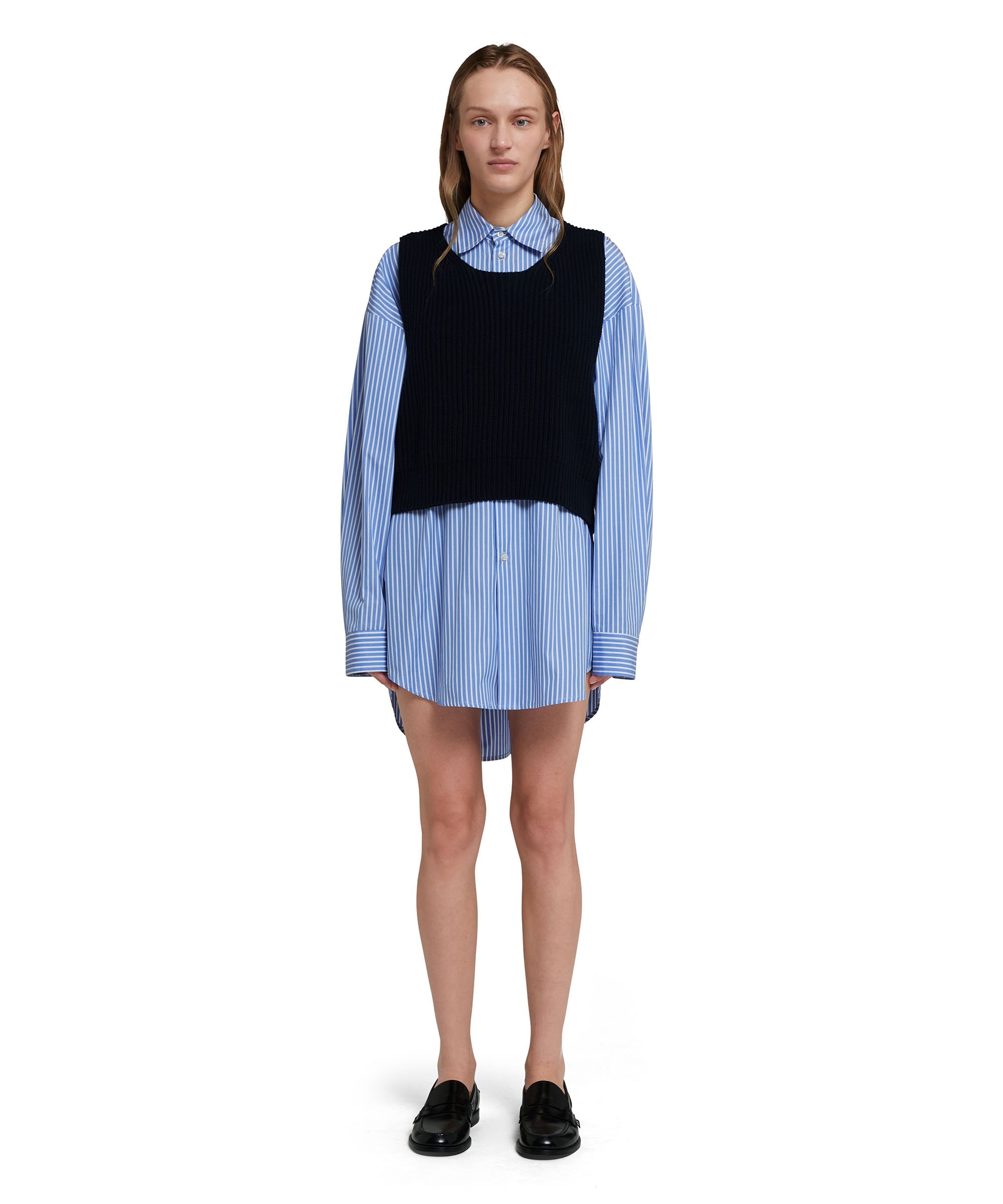 Poplin dress with English cotton ribbed shirt - 2