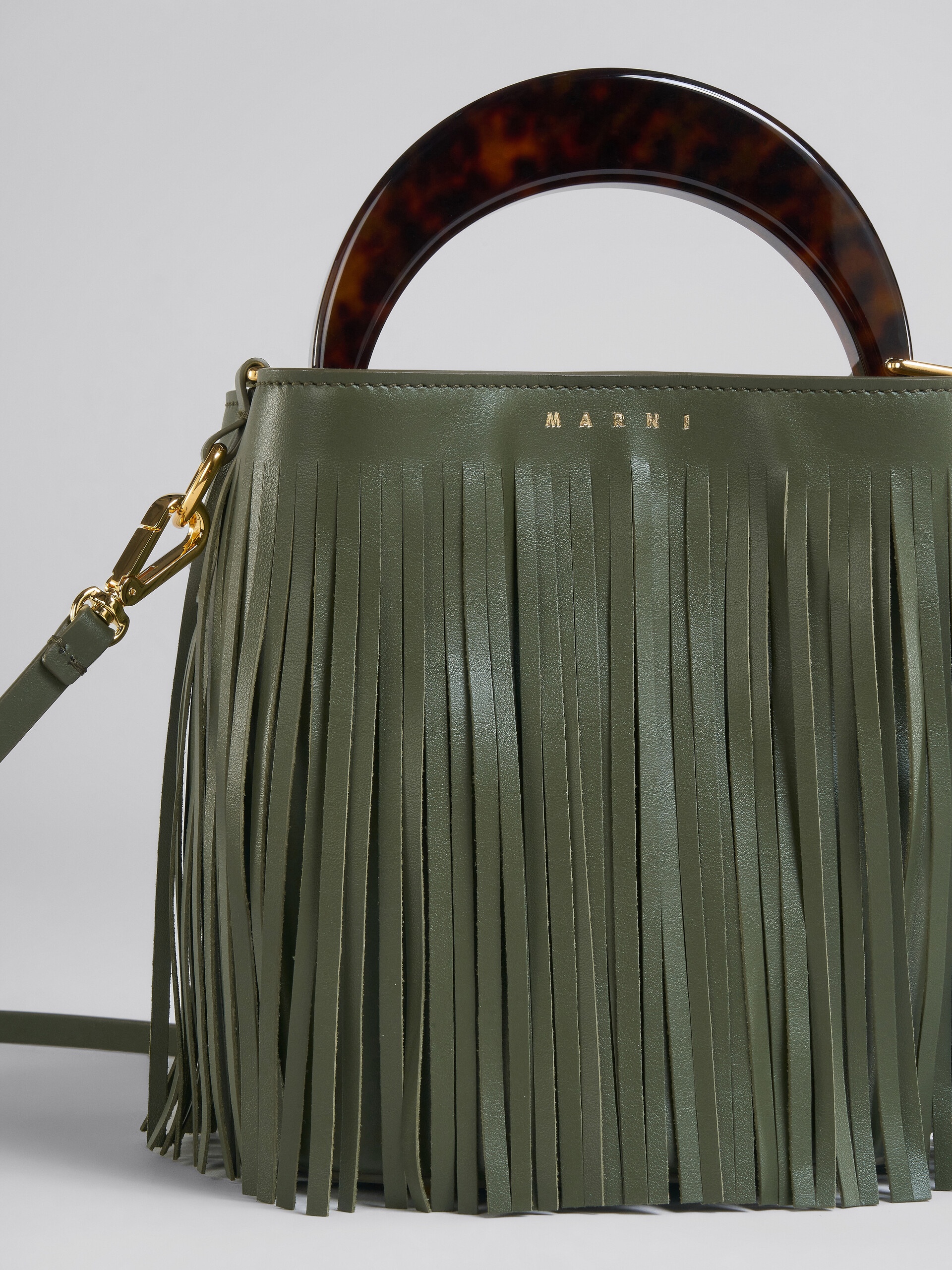 VENICE SMALL BUCKET IN GREEN LEATHER WITH FRINGES - 5