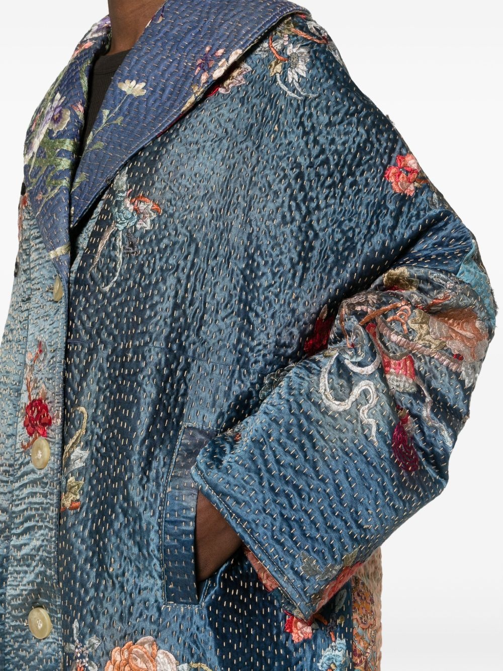 embroidered single-breasted silk coat - 5