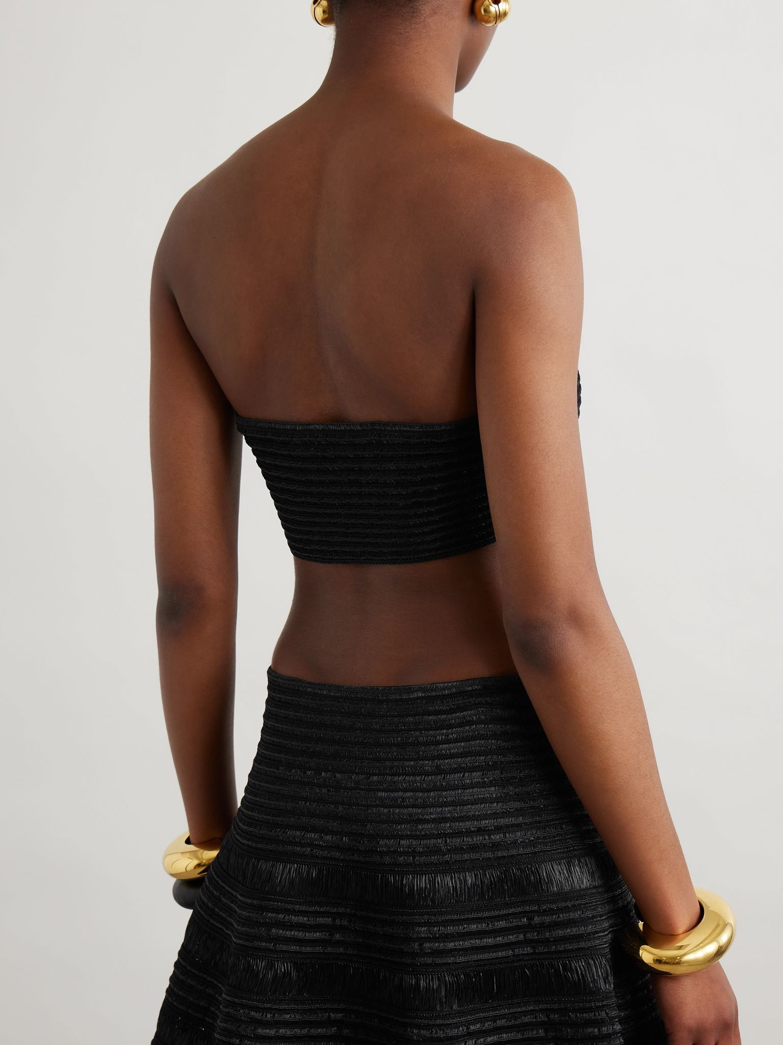 Cropped ribbed-knit bandeau top Black - 4
