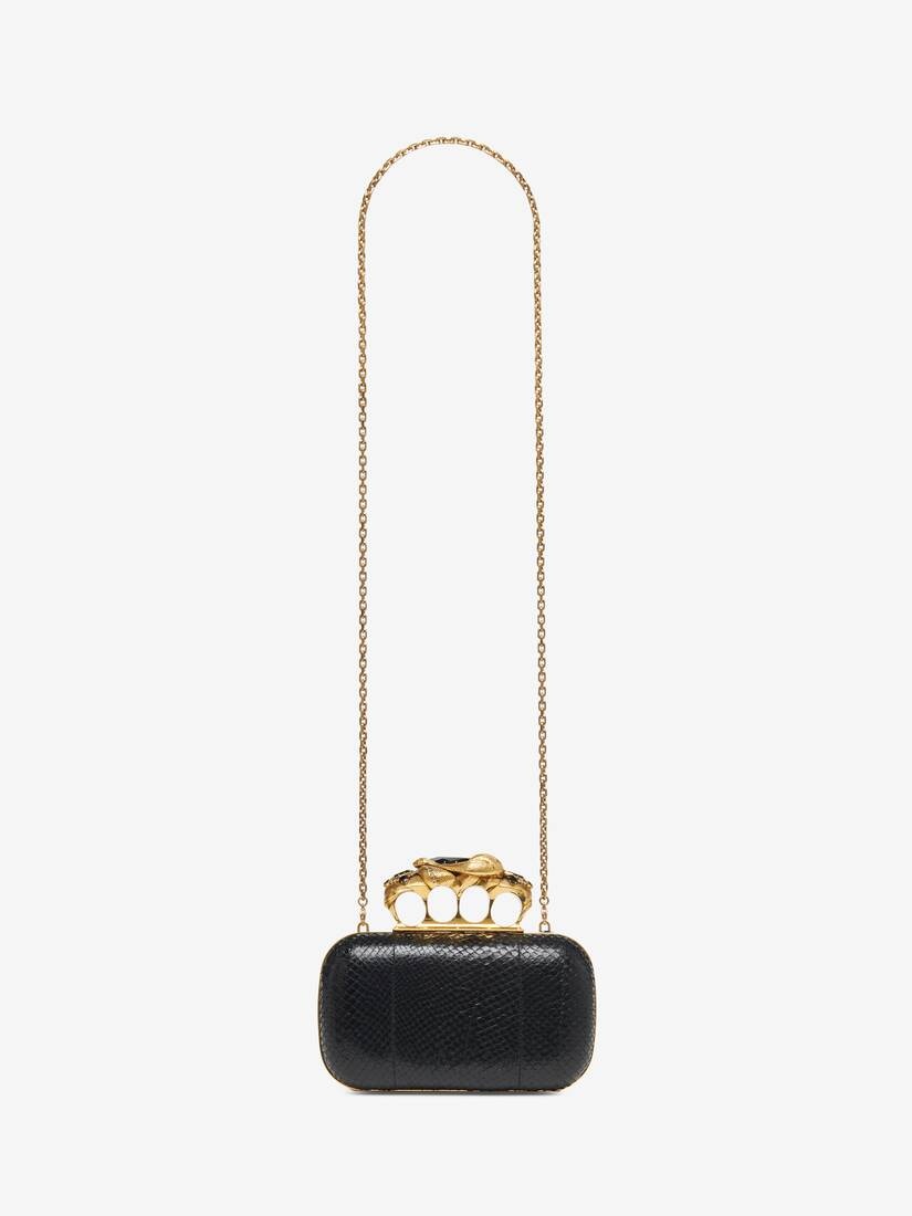 Women's Snake Knuckle Clutch in Black - 7
