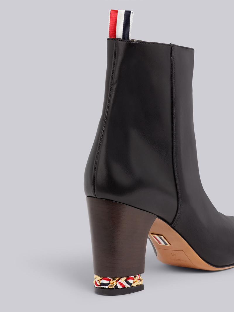 Thom Browne Black Classic Calfskin Tricolor Chain Slim Block Heel Zip Ankle Boot outlook