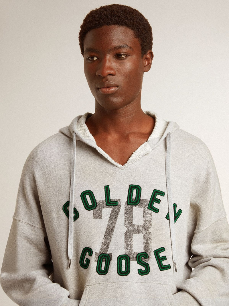 Hooded sweatshirt in worn gray with embroidered vintage logo 5