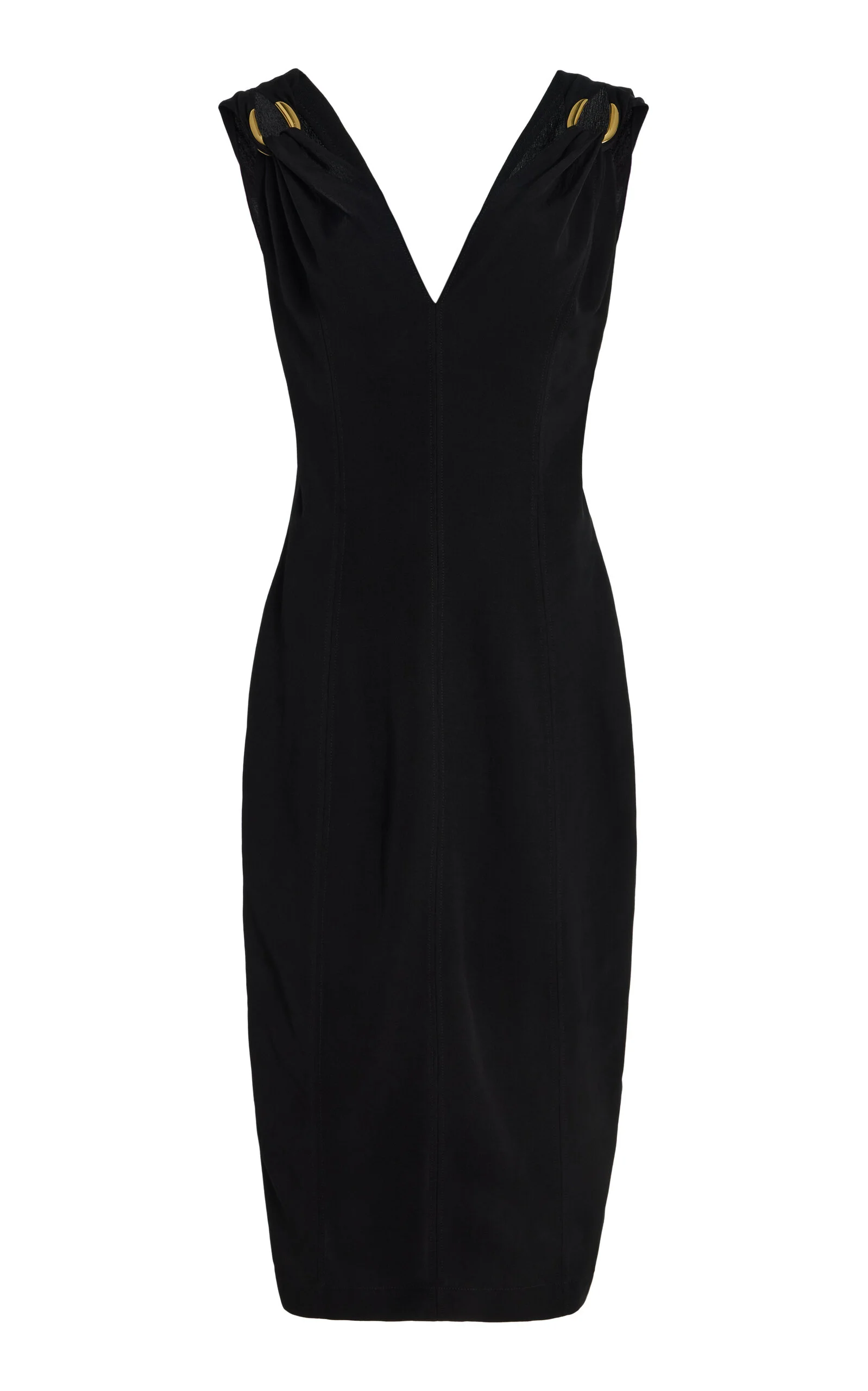 Gathered Hardware-Detailed Linen Midi Dress black - 1